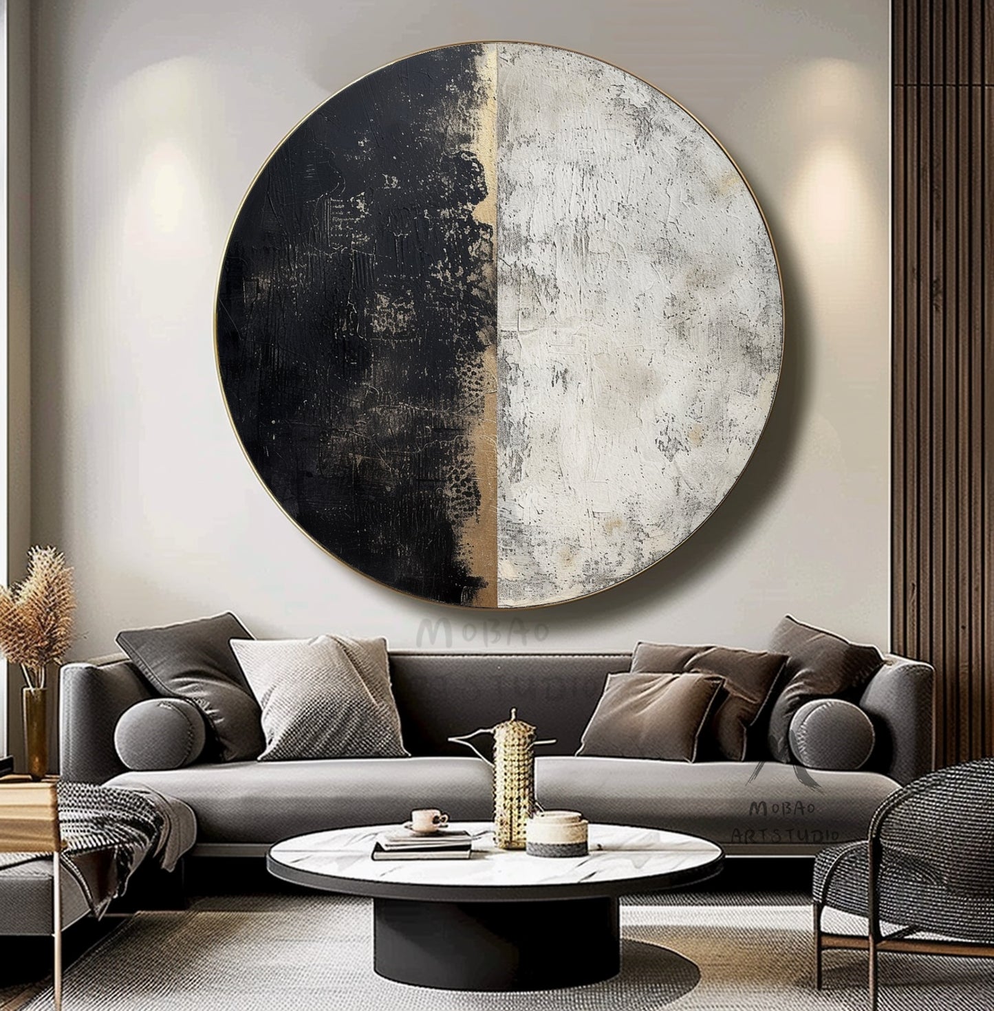 Circle Black Textured Wall Art Black Circle Abstract Art Large Abstract Art Beige Textured Art Circle Gold Abstract Art Circle Beige Artwork
