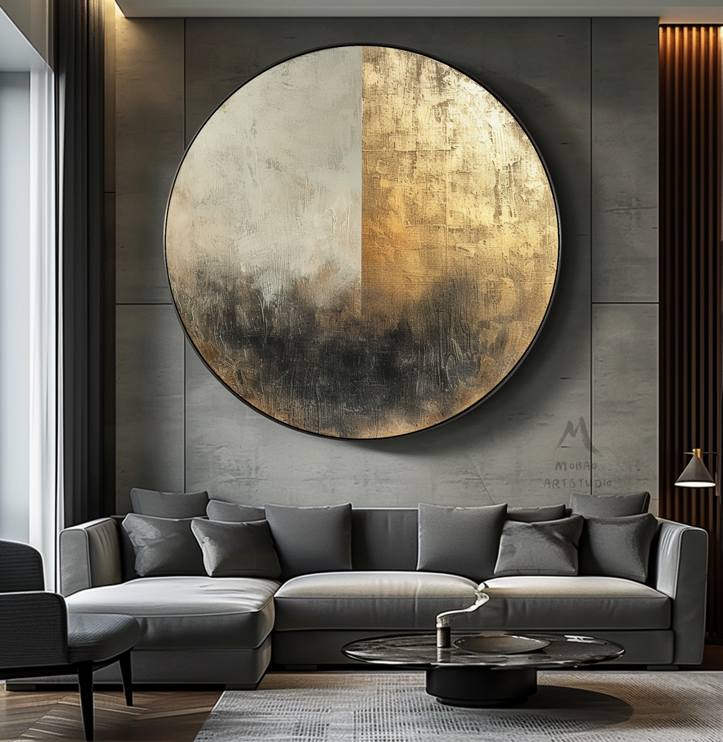 Large Gold Abstract Painting,Circle Abstract Painting,Gold Abstract Painting,Large abstract painting On Canvas,Circle Decor painting