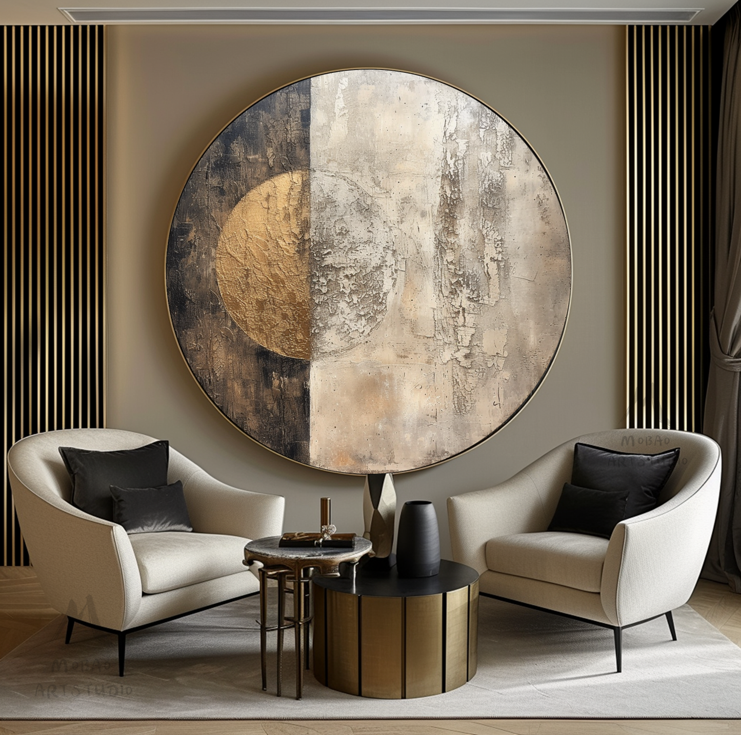 Circle Painting Gold Abstract Art Beige Textured Wall Art Beige Circle Abstract Painting Circle Beige Abstract Art Circle Beige Artwork