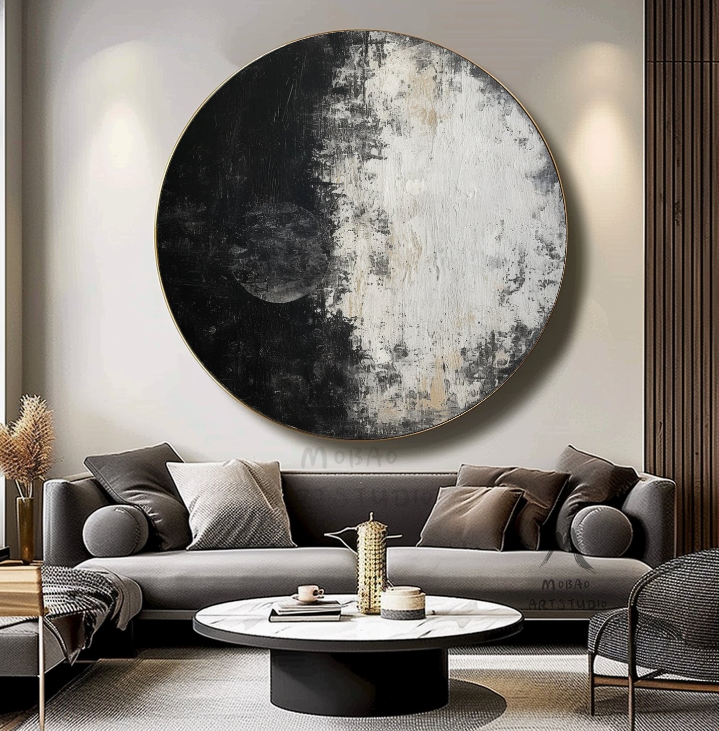 Circle White Abstract Art Black Textured Painting White Circle Abstract Art Painting Black and White Textured Wall Art Circle White Artwork