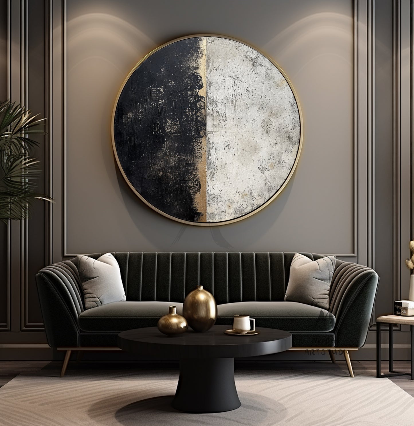 Circle Black Textured Wall Art Black Circle Abstract Art Large Abstract Art Beige Textured Art Circle Gold Abstract Art Circle Beige Artwork