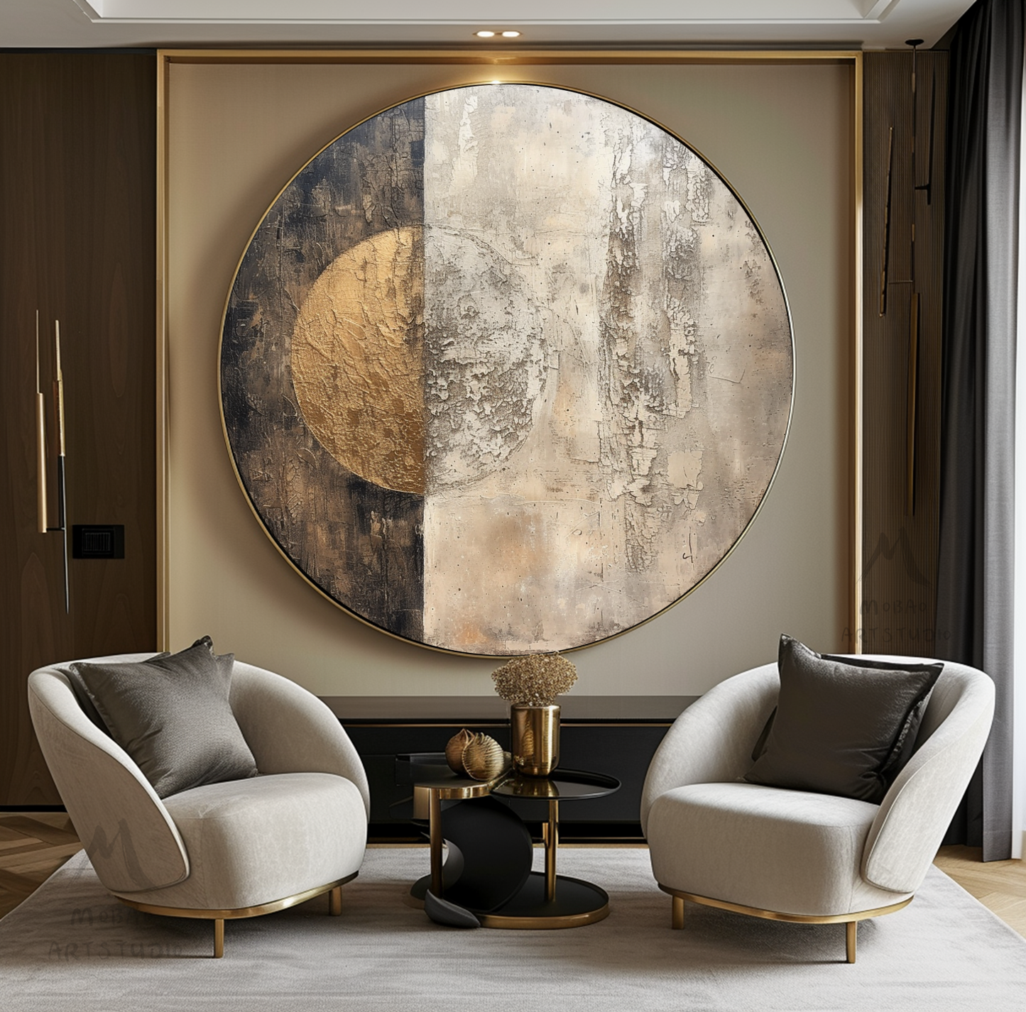 Circle Painting Gold Abstract Art Beige Textured Wall Art Beige Circle Abstract Painting Circle Beige Abstract Art Circle Beige Artwork