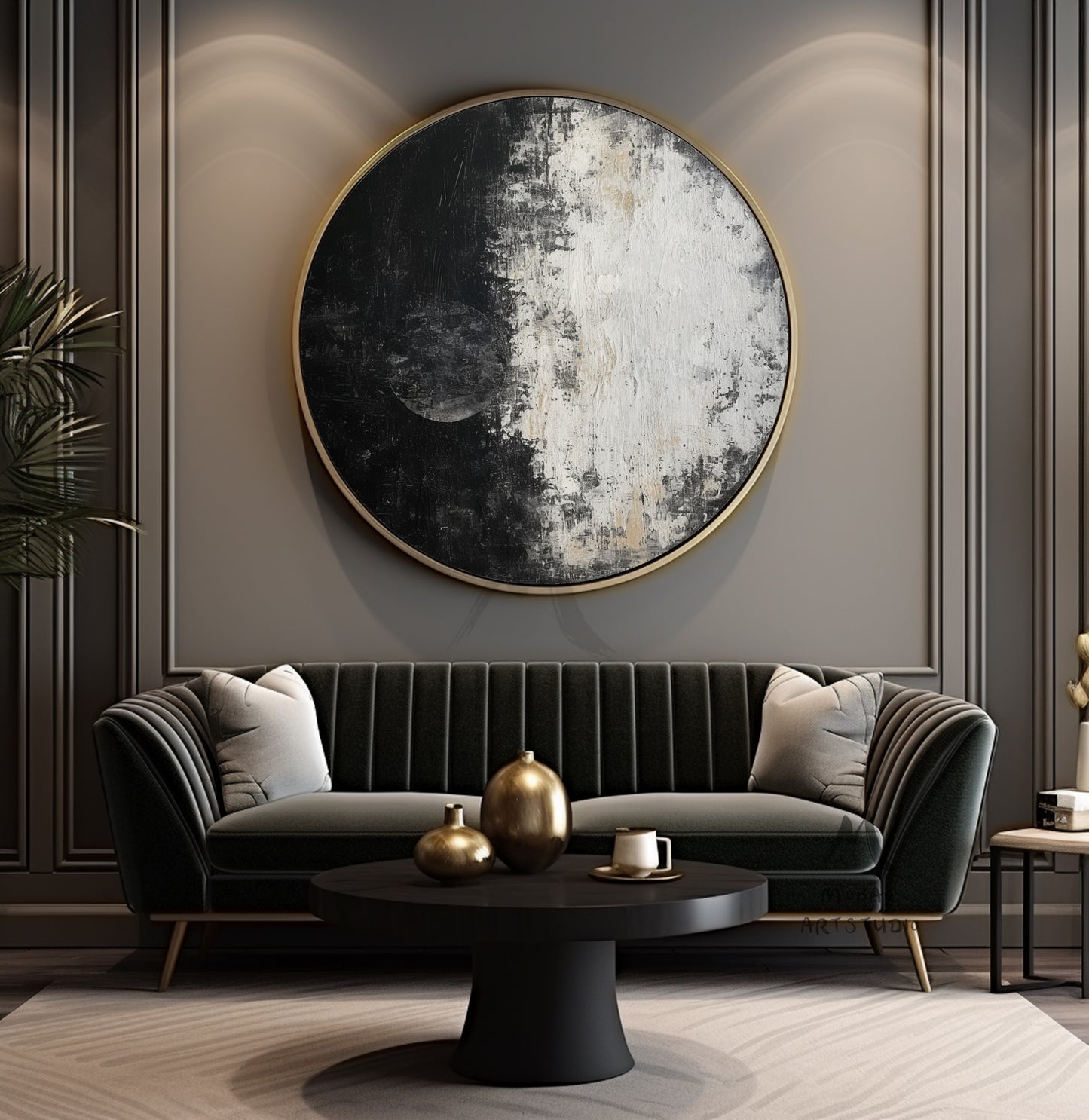 Circle White Abstract Art Black Textured Painting White Circle Abstract Art Painting Black and White Textured Wall Art Circle White Artwork