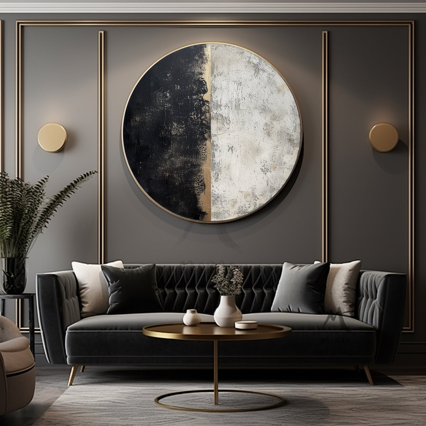 Circle Black Textured Wall Art Black Circle Abstract Art Large Abstract Art Beige Textured Art Circle Gold Abstract Art Circle Beige Artwork