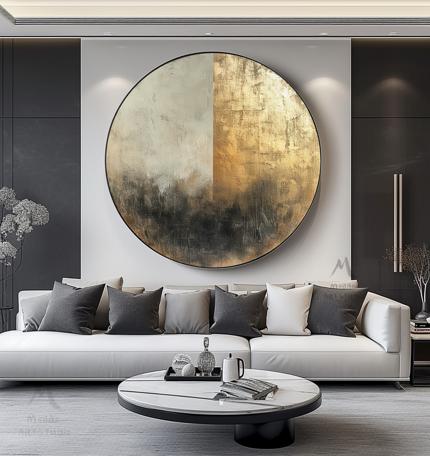 Large Gold Abstract Painting,Circle Abstract Painting,Gold Abstract Painting,Large abstract painting On Canvas,Circle Decor painting