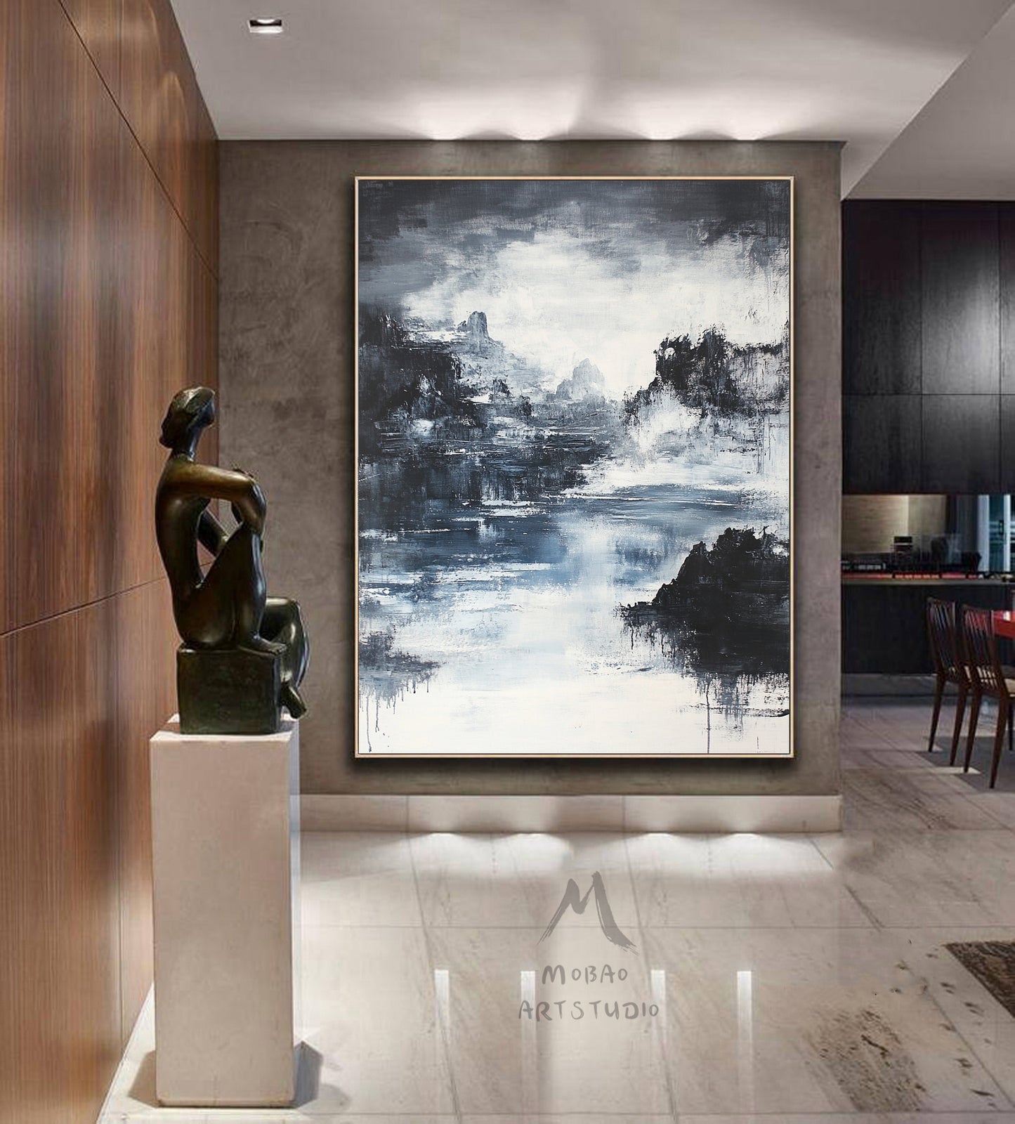 Large black 3D minimalist painting, white texture painting, black abstract painting, black 3D texture painting, white modern abstract painting