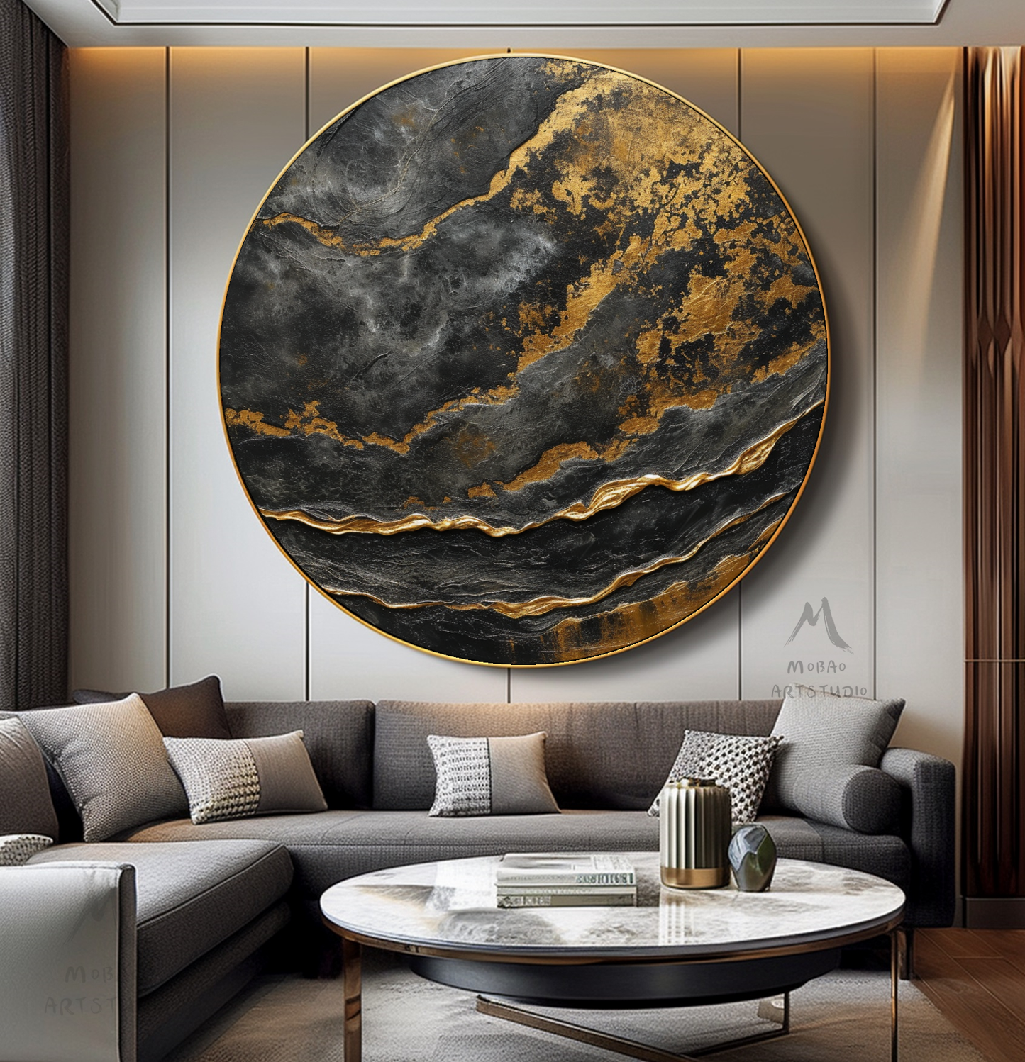 Circle Black Textured Wall Art Gold Abstract Art Circle Black Painting Black Abstract Painting Circle Black Abstract Art