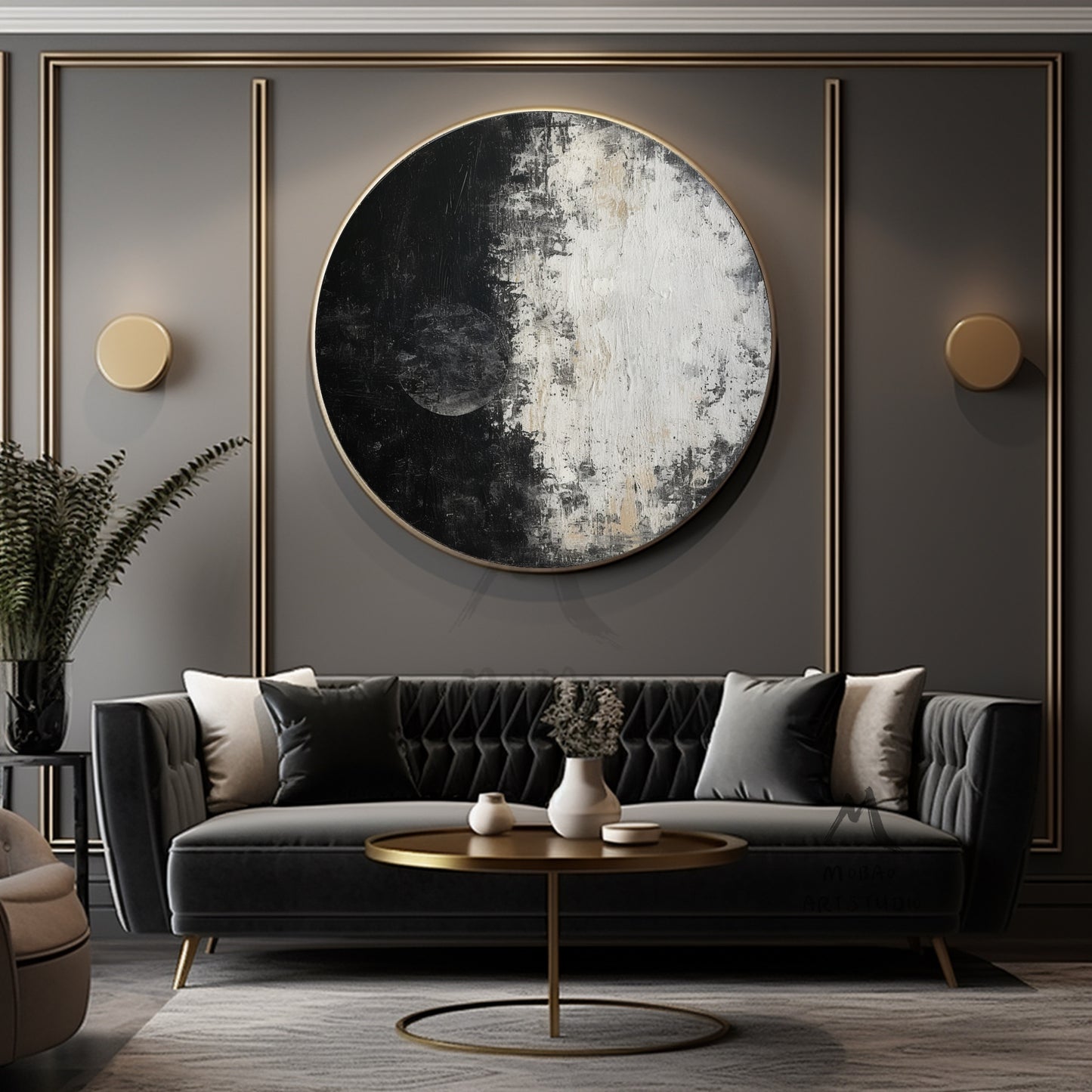 Circle White Abstract Art Black Textured Painting White Circle Abstract Art Painting Black and White Textured Wall Art Circle White Artwork