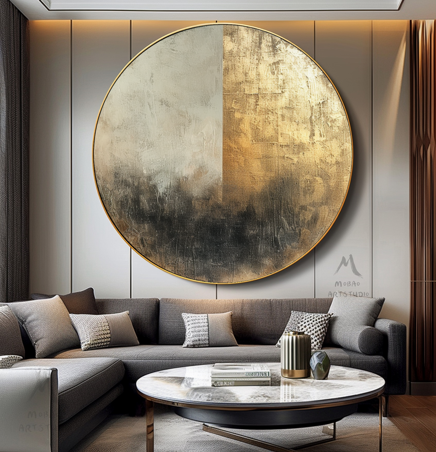 Large Gold Abstract Painting,Circle Abstract Painting,Gold Abstract Painting,Large abstract painting On Canvas,Circle Decor painting