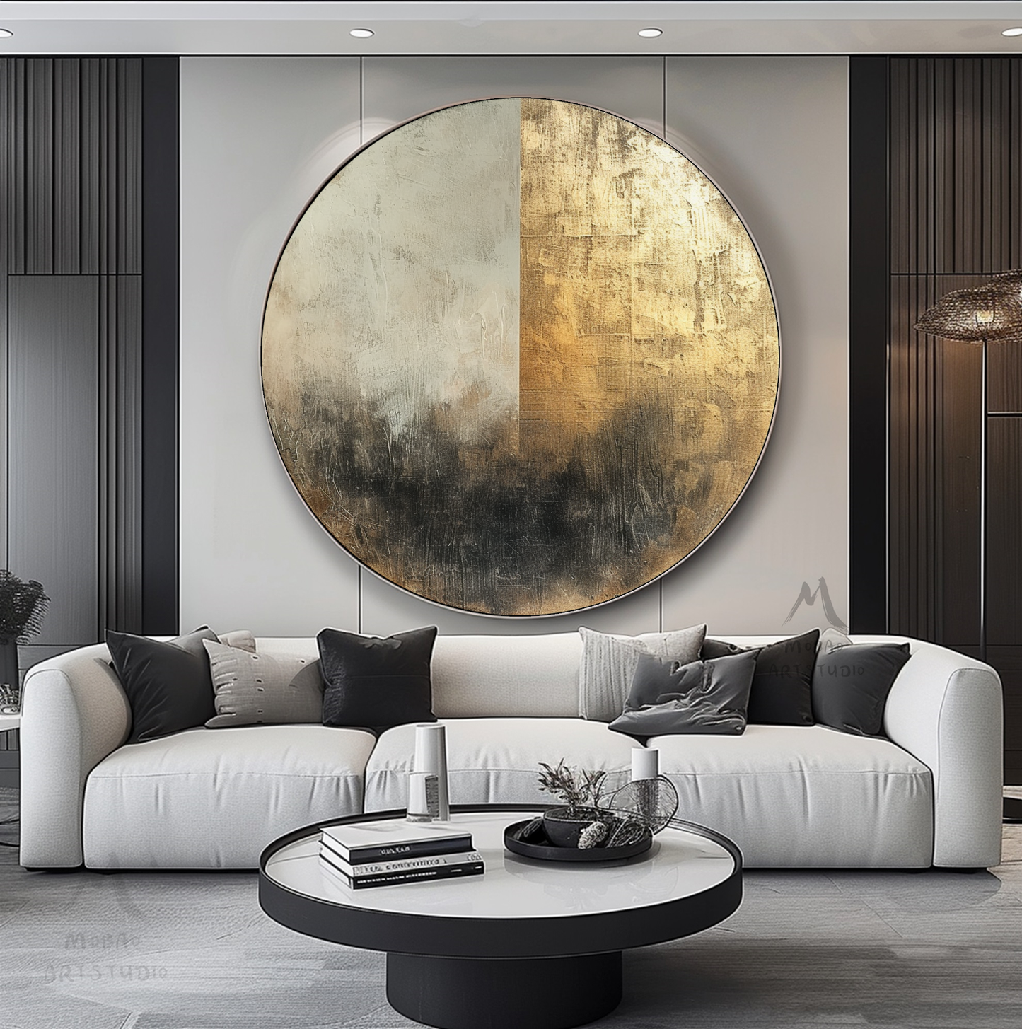 Large Gold Abstract Painting,Circle Abstract Painting,Gold Abstract Painting,Large abstract painting On Canvas,Circle Decor painting