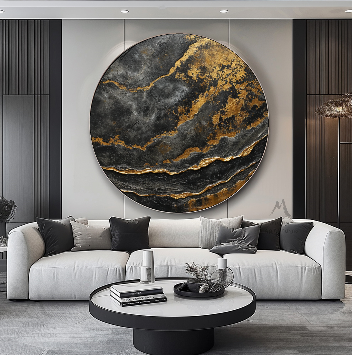 Circle Black Textured Wall Art Gold Abstract Art Circle Black Painting Black Abstract Painting Circle Black Abstract Art