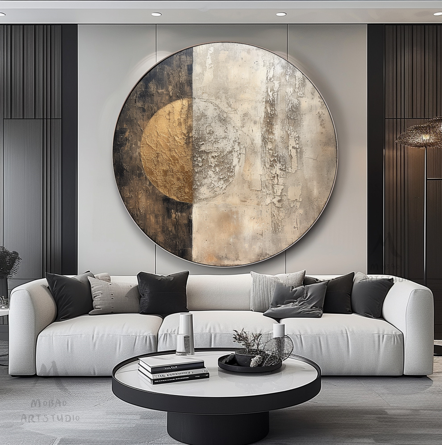 Circle Painting Gold Abstract Art Beige Textured Wall Art Beige Circle Abstract Painting Circle Beige Abstract Art Circle Beige Artwork