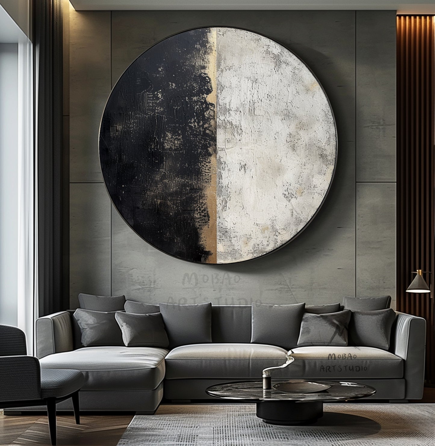 Circle Black Textured Wall Art Black Circle Abstract Art Large Abstract Art Beige Textured Art Circle Gold Abstract Art Circle Beige Artwork