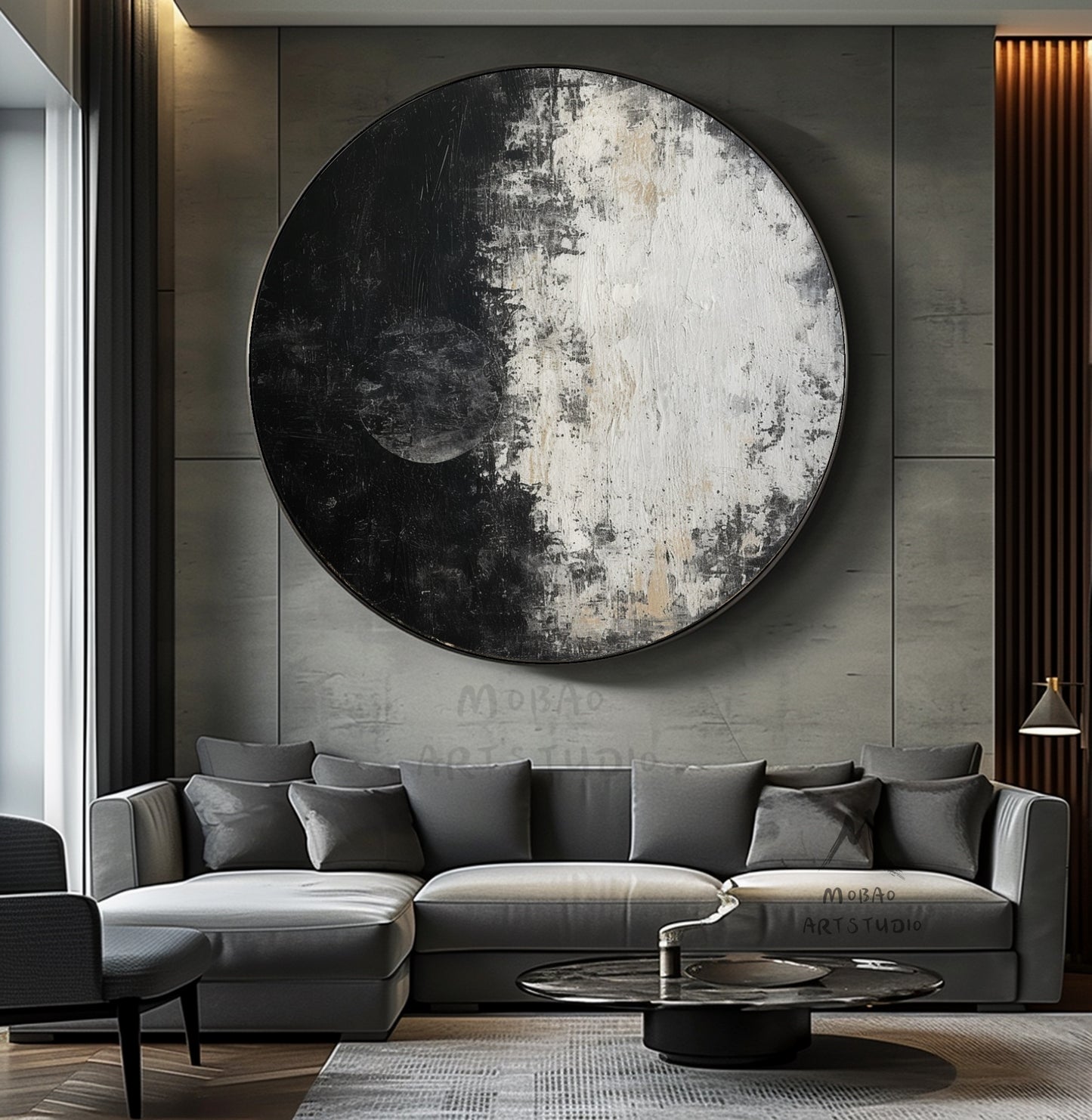 Circle White Abstract Art Black Textured Painting White Circle Abstract Art Painting Black and White Textured Wall Art Circle White Artwork