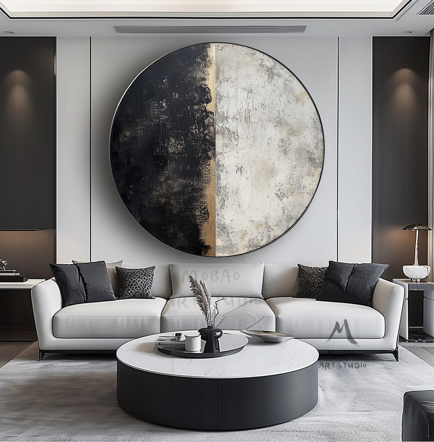 Circle Black Textured Wall Art Black Circle Abstract Art Large Abstract Art Beige Textured Art Circle Gold Abstract Art Circle Beige Artwork
