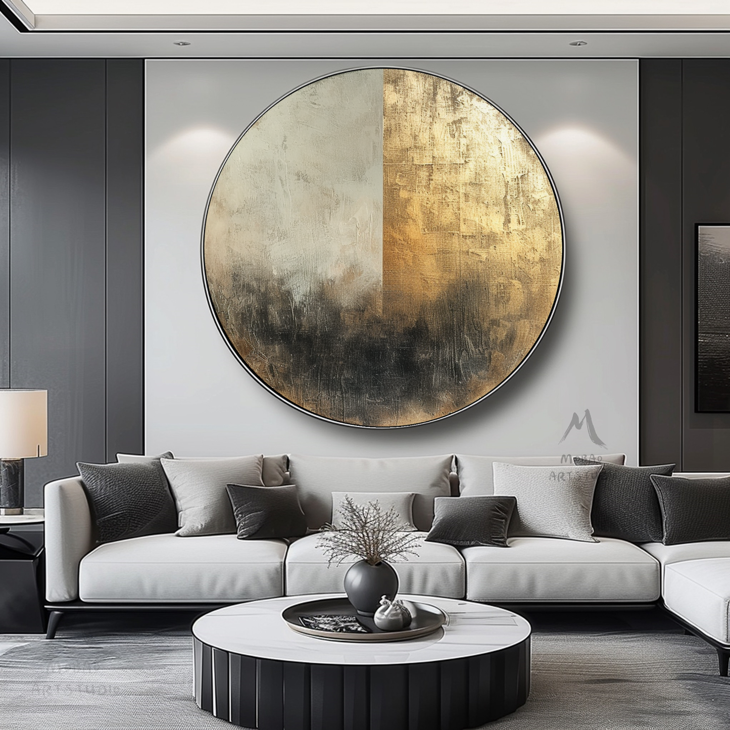Large Gold Abstract Painting,Circle Abstract Painting,Gold Abstract Painting,Large abstract painting On Canvas,Circle Decor painting