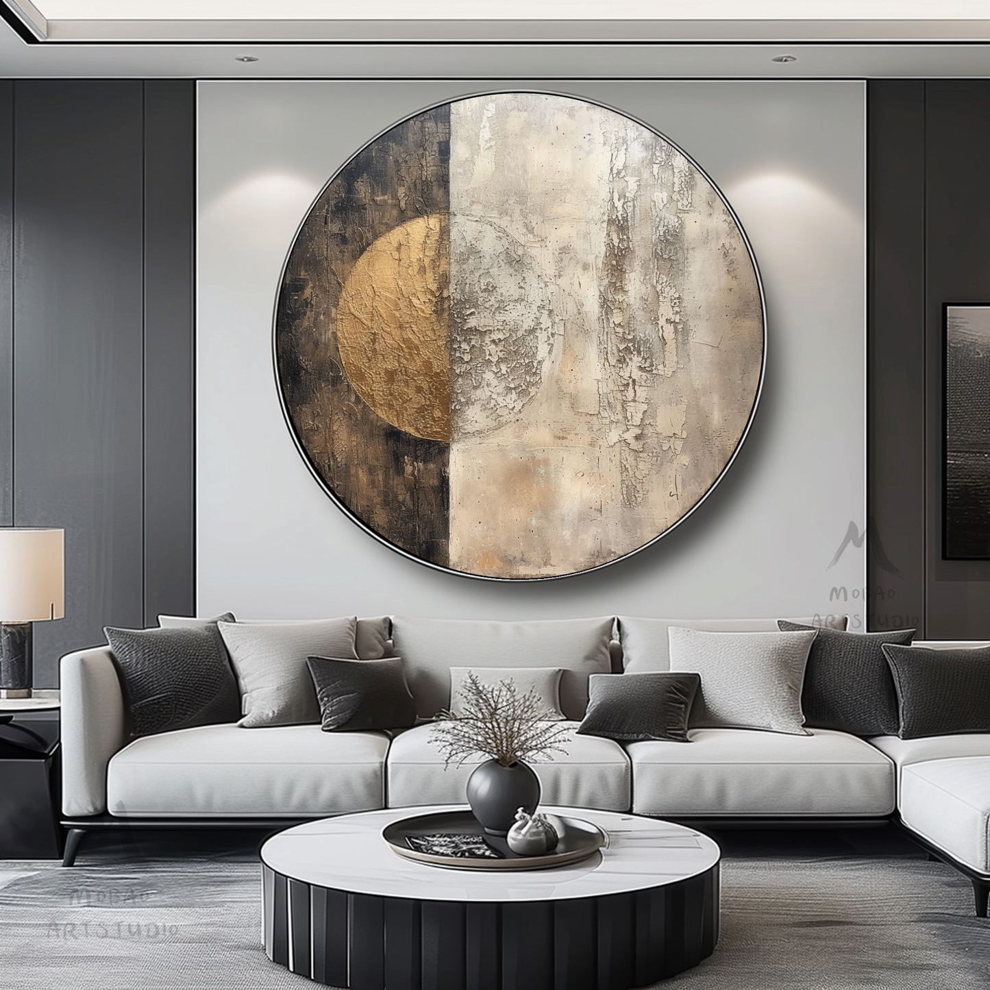 Circle Painting Gold Abstract Art Beige Textured Wall Art Beige Circle Abstract Painting Circle Beige Abstract Art Circle Beige Artwork