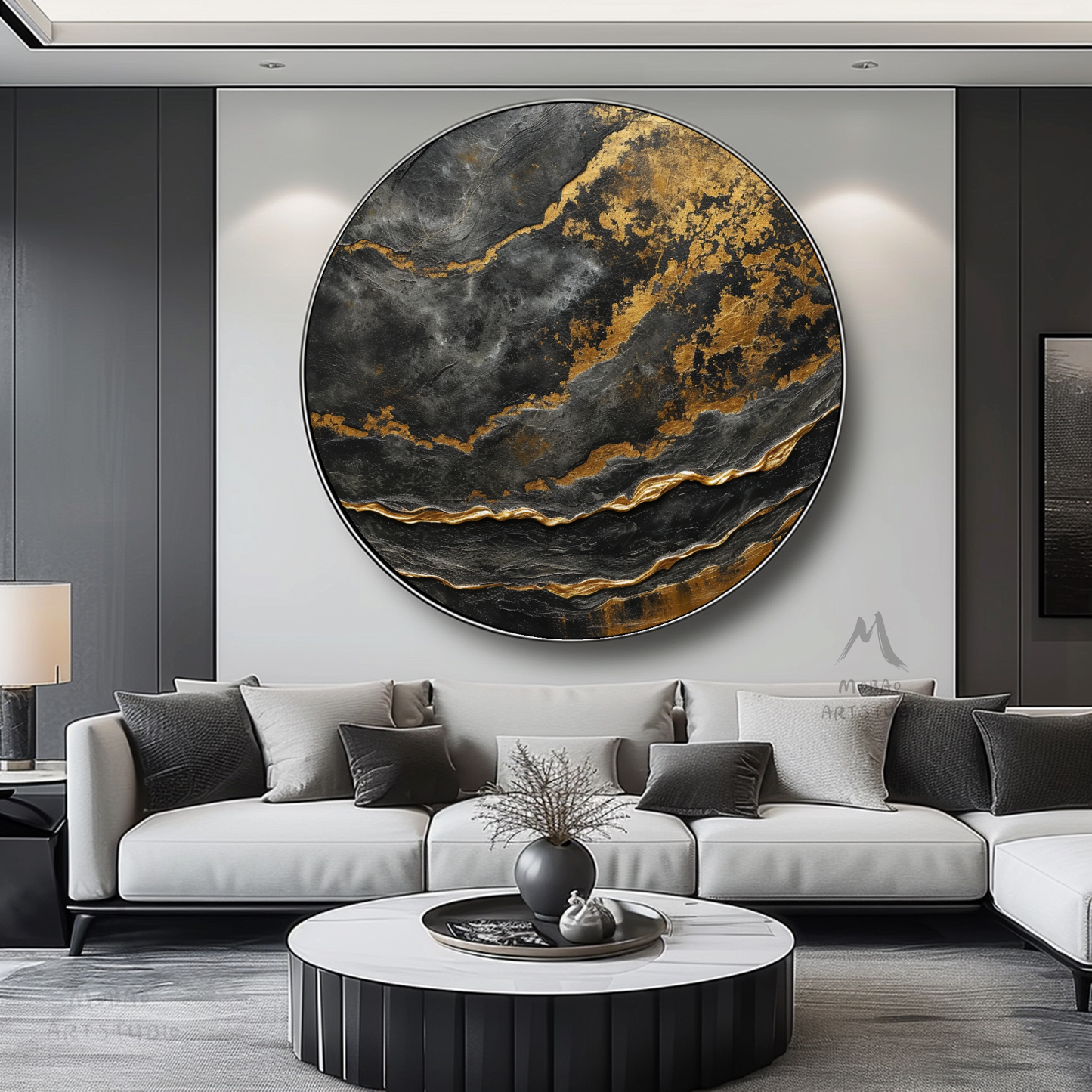 Circle Black Textured Wall Art Gold Abstract Art Circle Black Painting Black Abstract Painting Circle Black Abstract Art