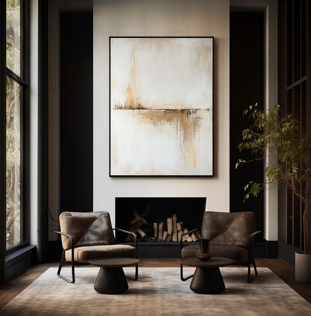 Original beige abstract painting, large brown abstract painting, beige minimalist painting, modern wall decoration painting, abstract painting