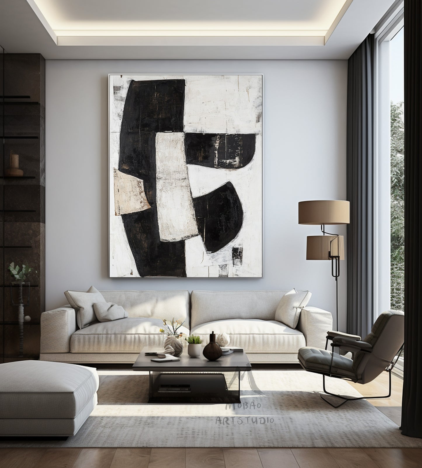 Black and white texture wall art, black minimalist painting, beige large wall painting, modern texture minimalist art painting, black wall decoration.
