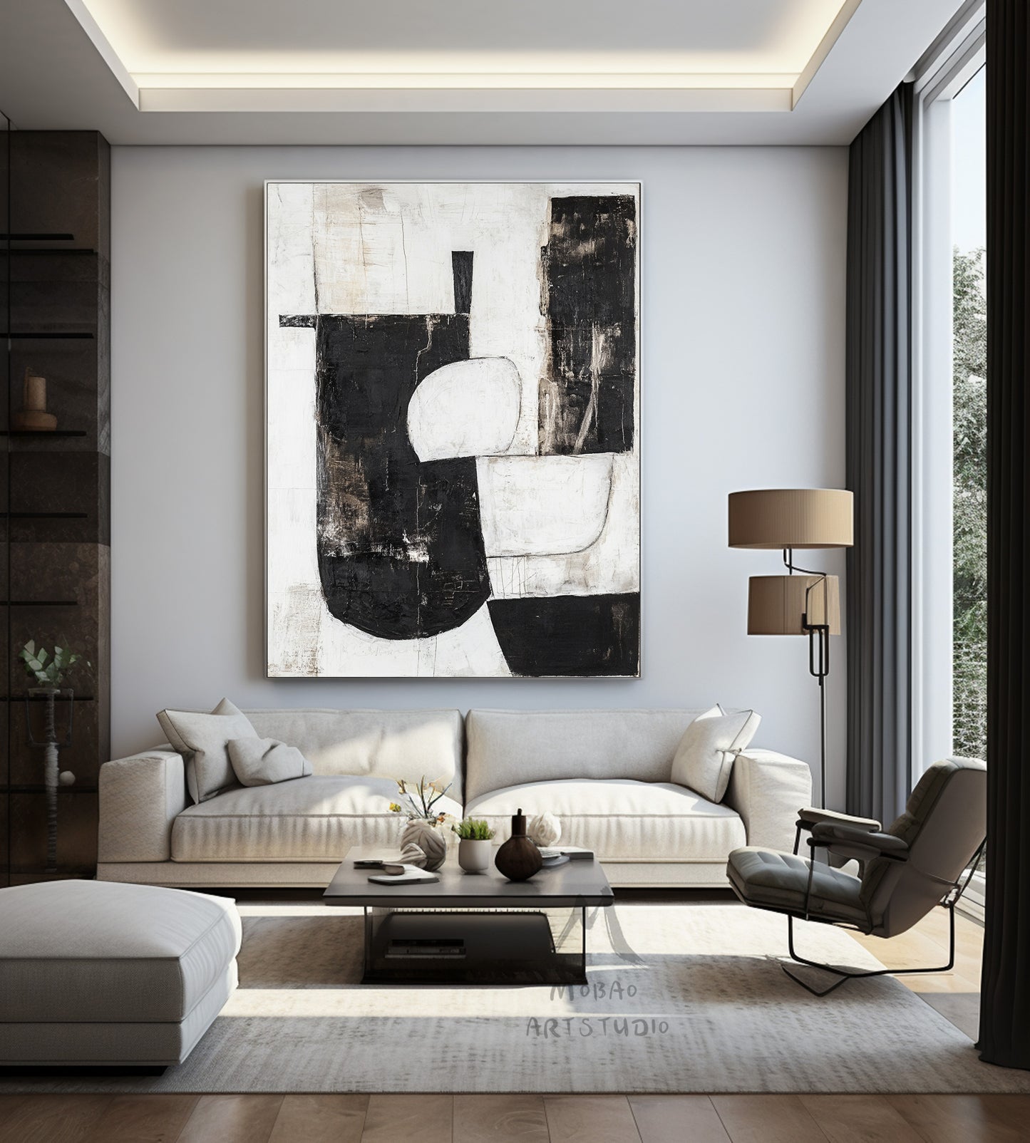 Black and white texture wall art, black minimalist painting, beige large wall painting, modern texture minimalist art painting, black wall decoration.