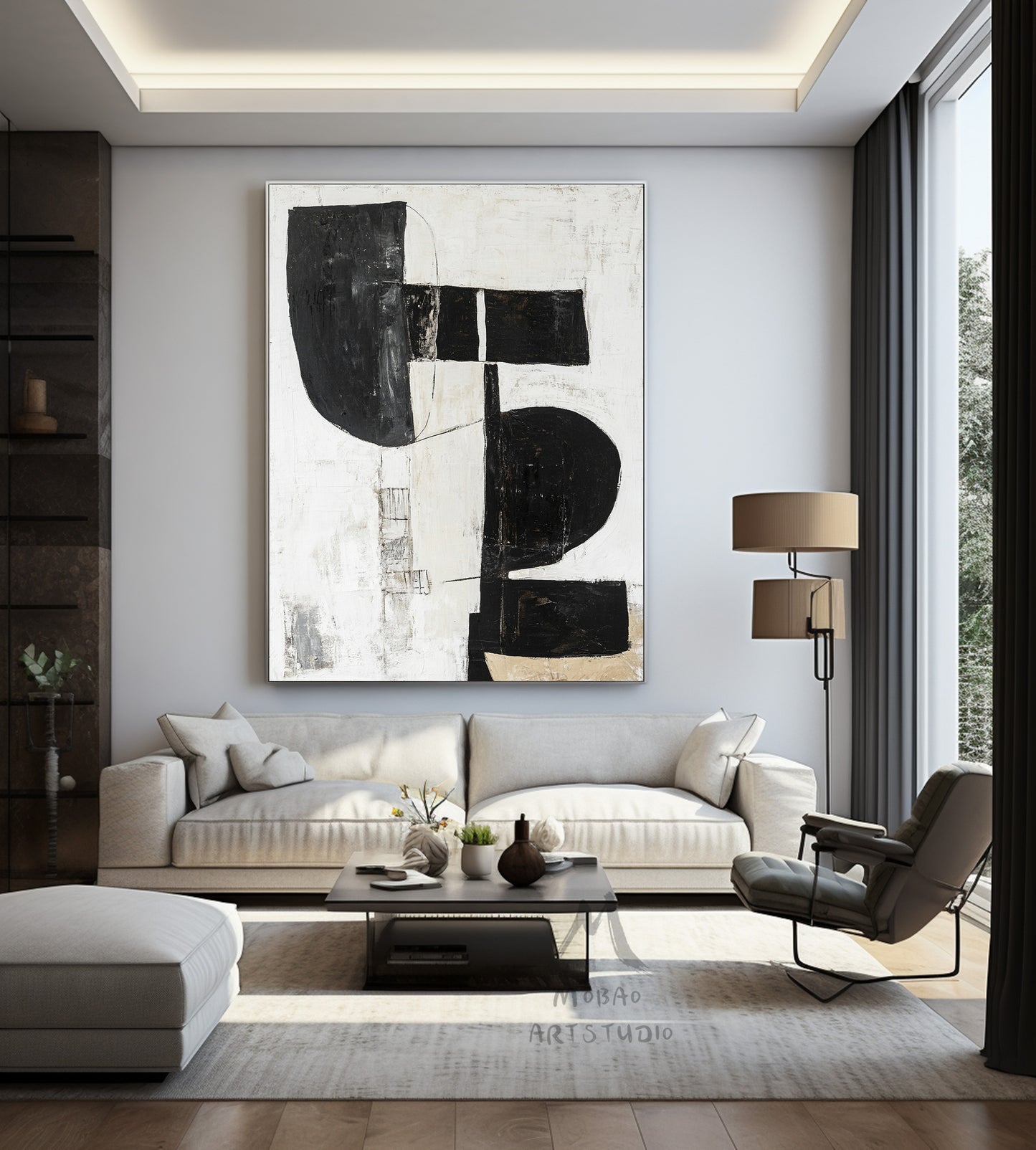 White Minimalist Painting, Black and White Abstract Painting Minimalist Art, Modern Wall Art Decor, Original Textured Painting On Canvas