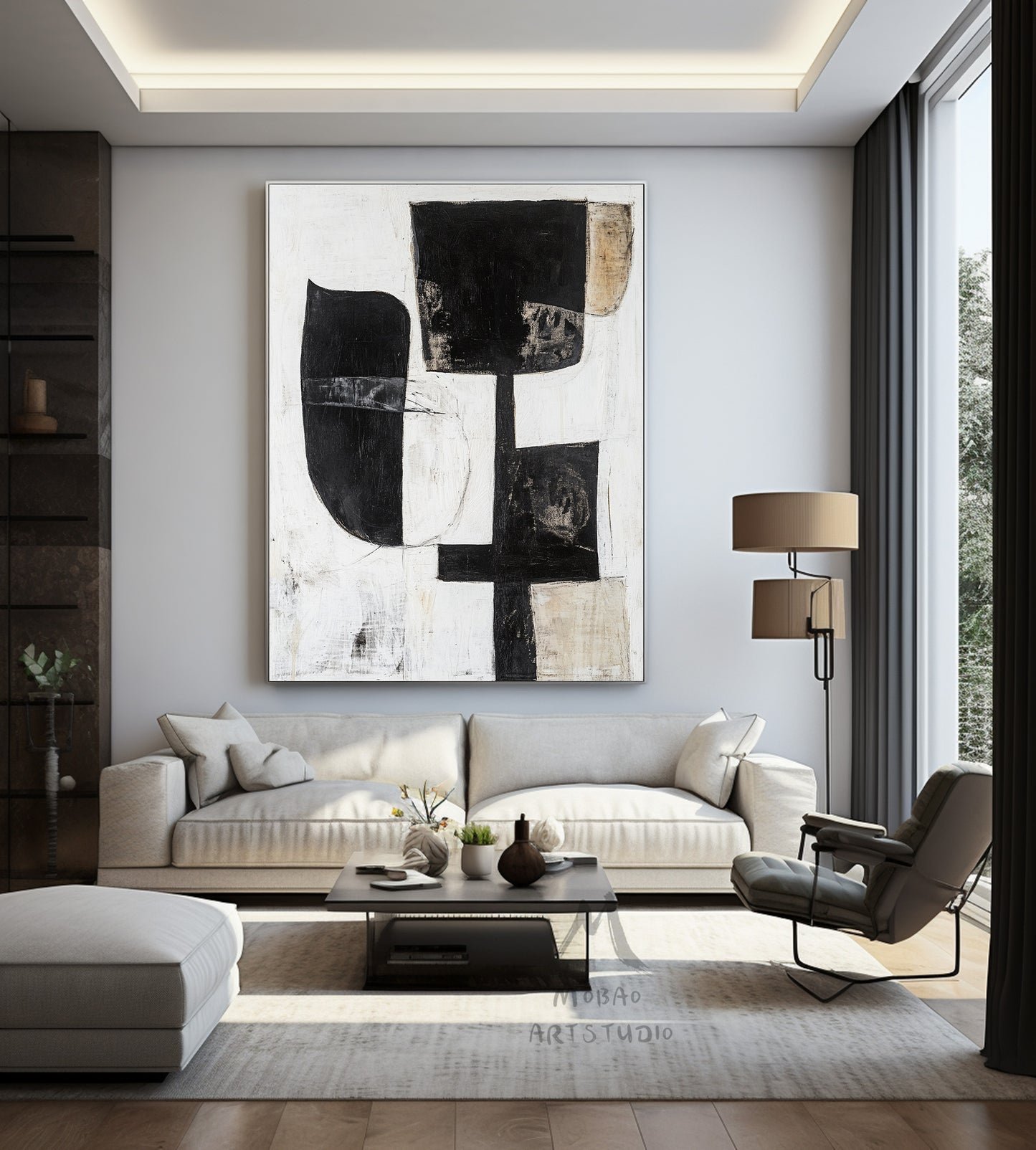 White Wabi Sabi Wall Art Boho Wall Art White Abstract Painting Black Minimalist Canvas Art Rich Textured Canvas Painting Large Neutral Art