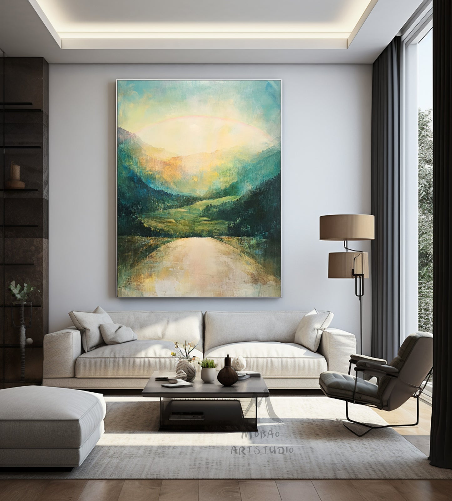 Green canvas painting, green abstract art, yellow minimalist painting, golden wall art, green canvas wall art, large green abstract painting