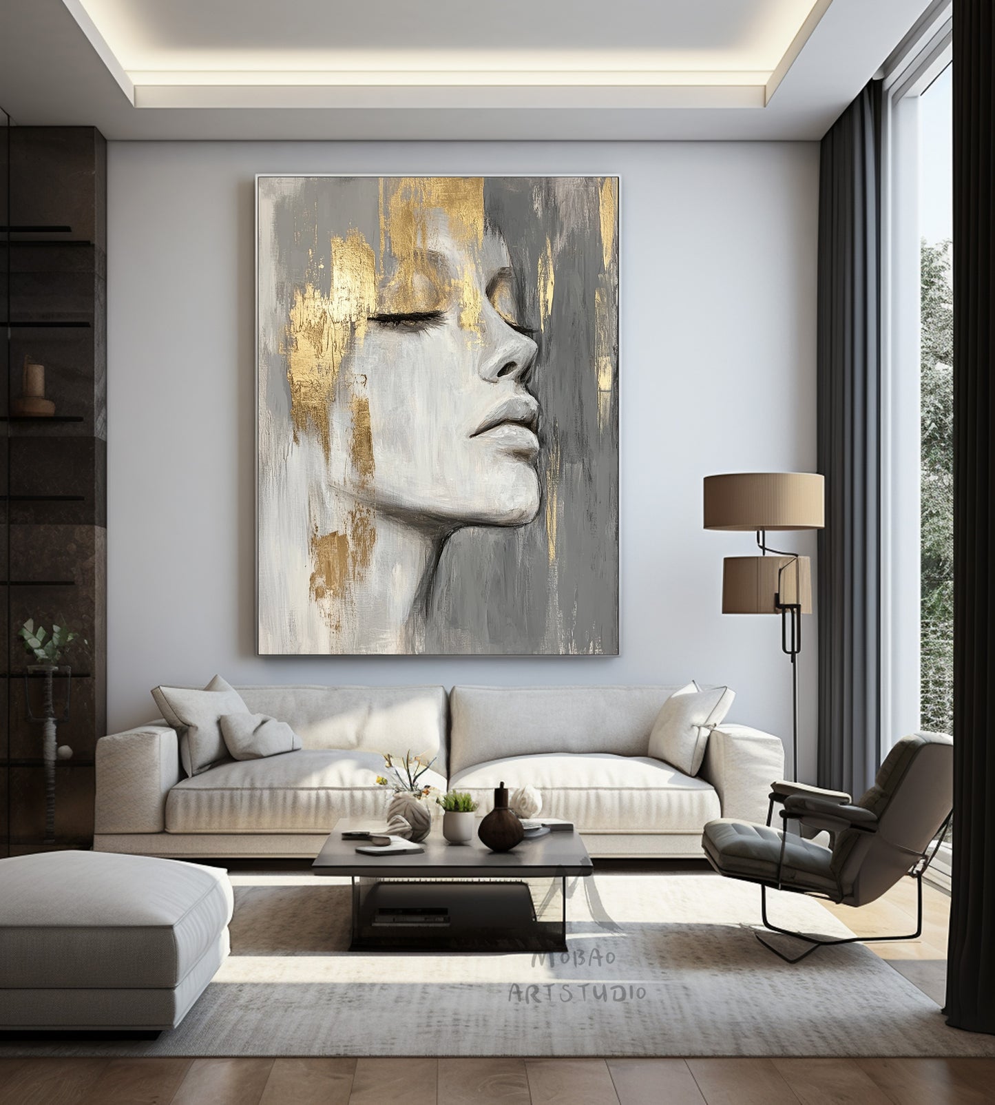 Large portrait large muscle bottom, white textured painting, black abstract painting, golden textured painting, white modern abstract painting. Golden abstract painting