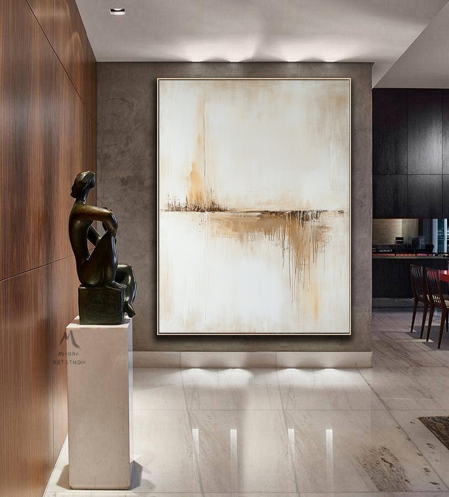Original beige abstract painting, large brown abstract painting, beige minimalist painting, modern wall decoration painting, abstract painting