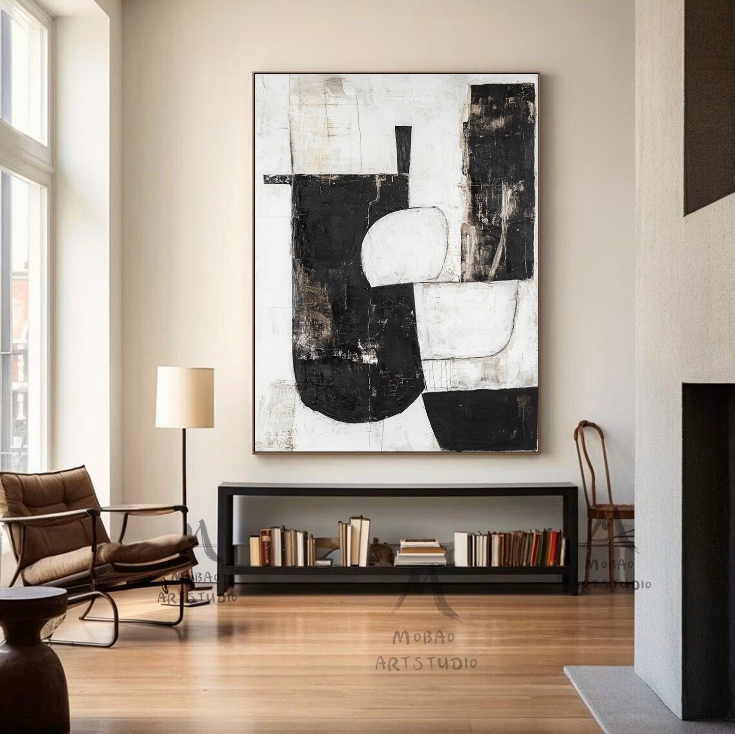 Black and white texture wall art, black minimalist painting, beige large wall painting, modern texture minimalist art painting, black wall decoration.