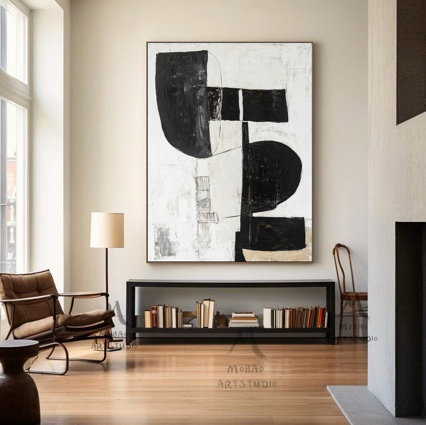 White Minimalist Painting, Black and White Abstract Painting Minimalist Art, Modern Wall Art Decor, Original Textured Painting On Canvas