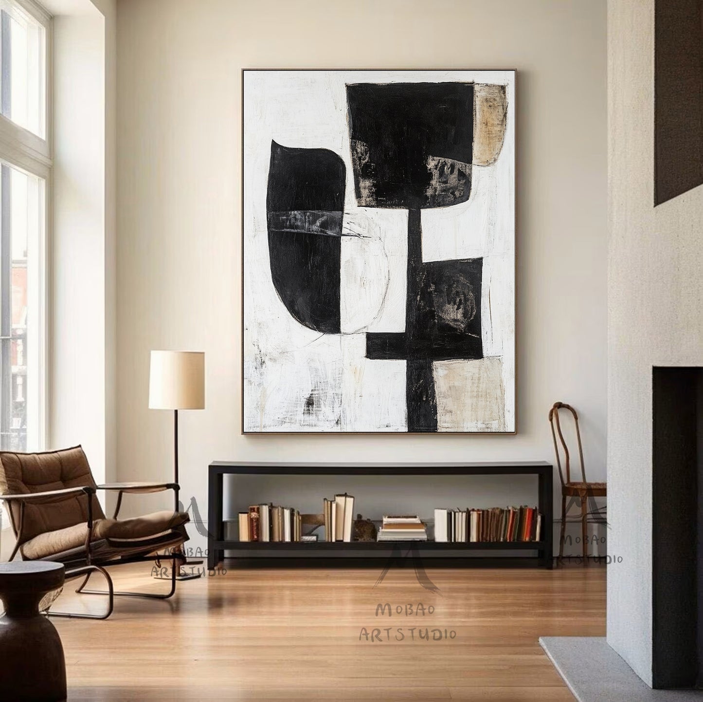 White Wabi Sabi Wall Art Boho Wall Art White Abstract Painting Black Minimalist Canvas Art Rich Textured Canvas Painting Large Neutral Art