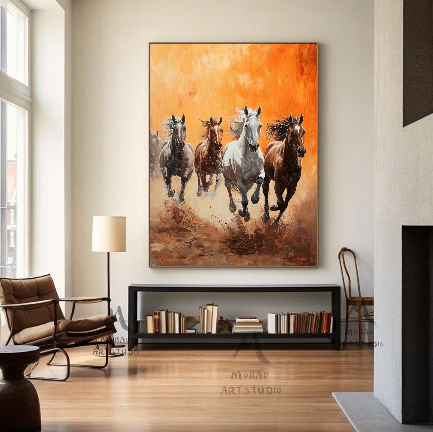Horse art poster - white horse - realistic animal painting - brown horse suitable for living room, equestrian room decoration, or as a gift. Islamic Mother Power