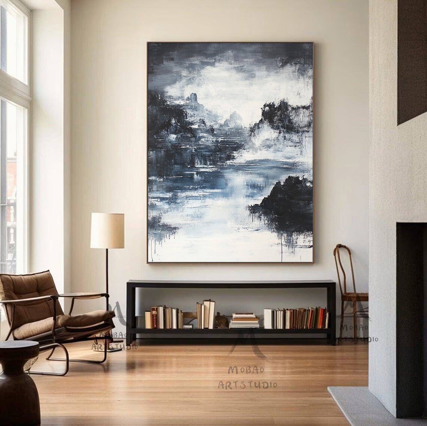 Large black 3D minimalist painting, white texture painting, black abstract painting, black 3D texture painting, white modern abstract painting