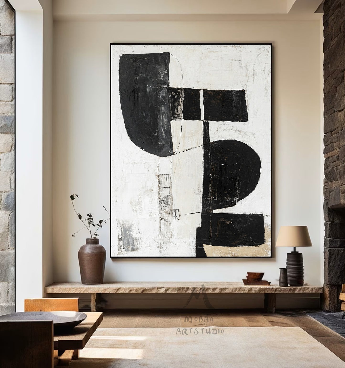 White Minimalist Painting, Black and White Abstract Painting Minimalist Art, Modern Wall Art Decor, Original Textured Painting On Canvas