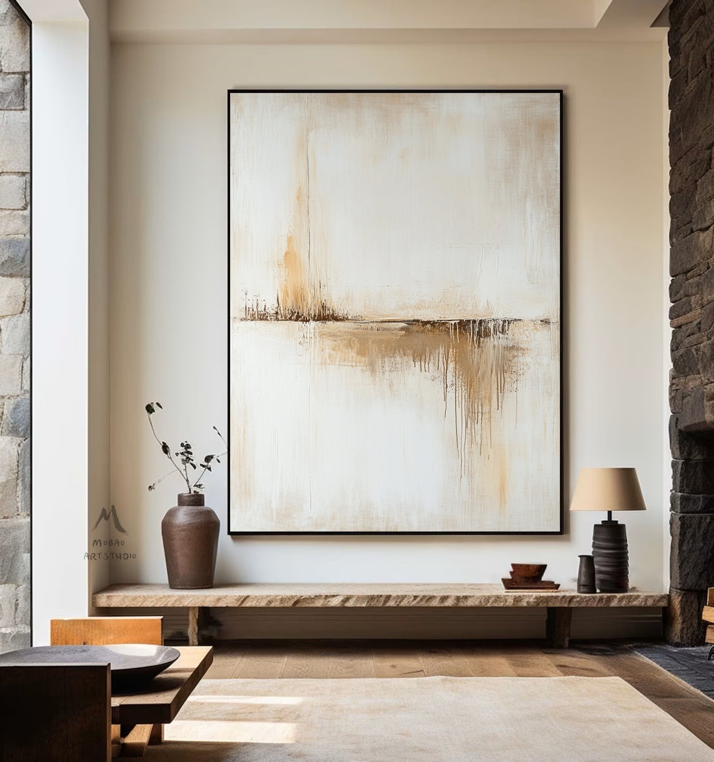 Original beige abstract painting, large brown abstract painting, beige minimalist painting, modern wall decoration painting, abstract painting