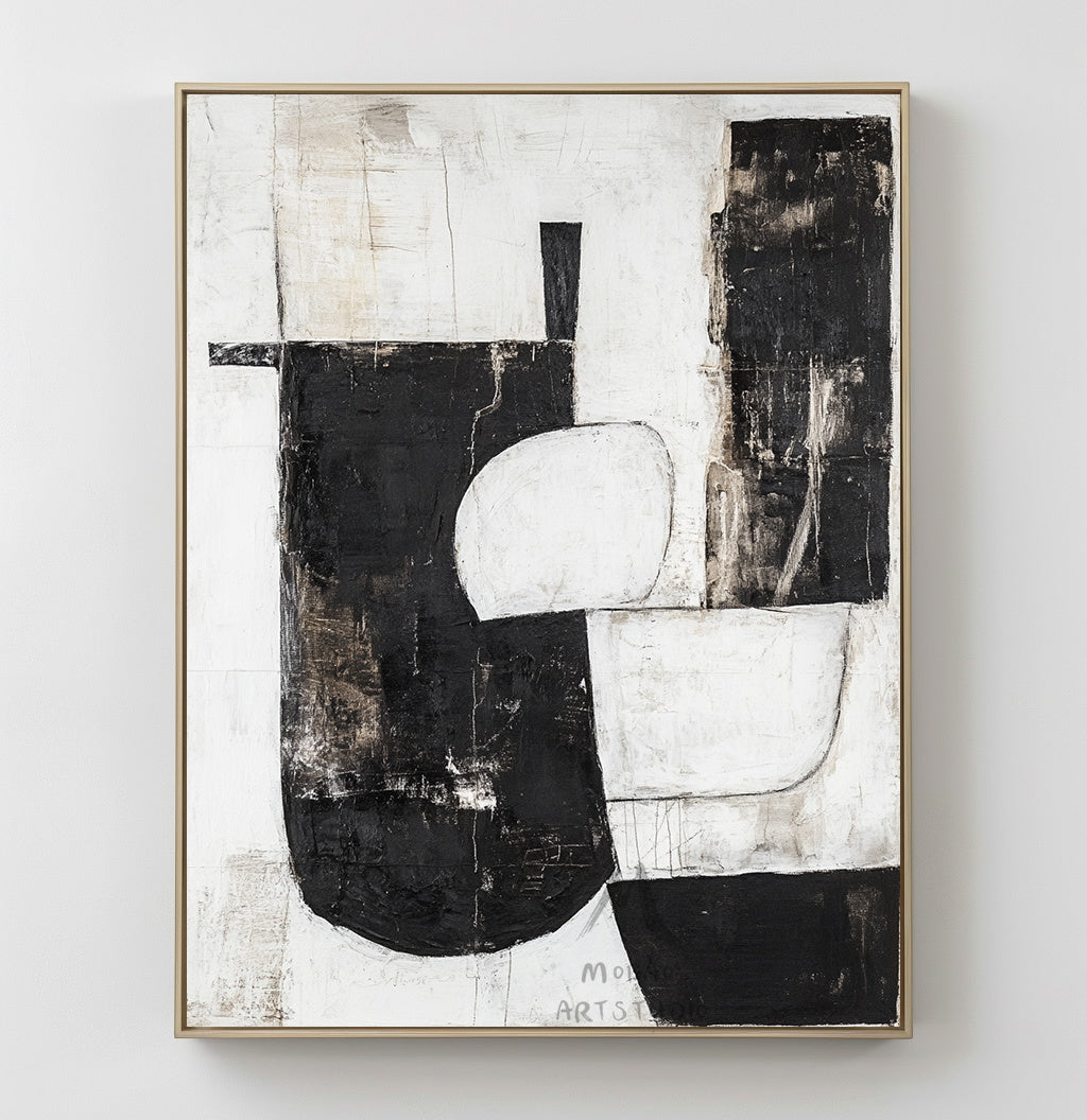 Black and white texture wall art, black minimalist painting, beige large wall painting, modern texture minimalist art painting, black wall decoration.