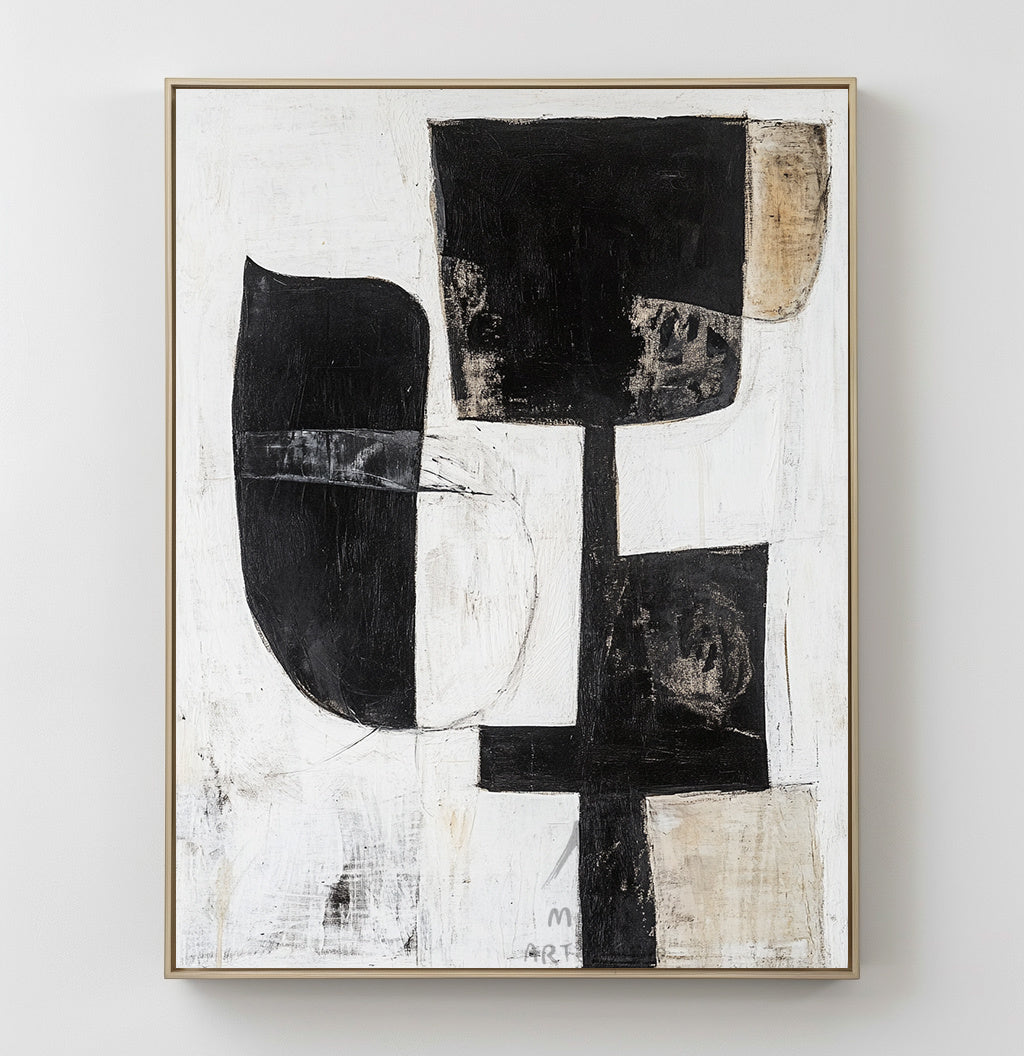 White Wabi Sabi Wall Art Boho Wall Art White Abstract Painting Black Minimalist Canvas Art Rich Textured Canvas Painting Large Neutral Art