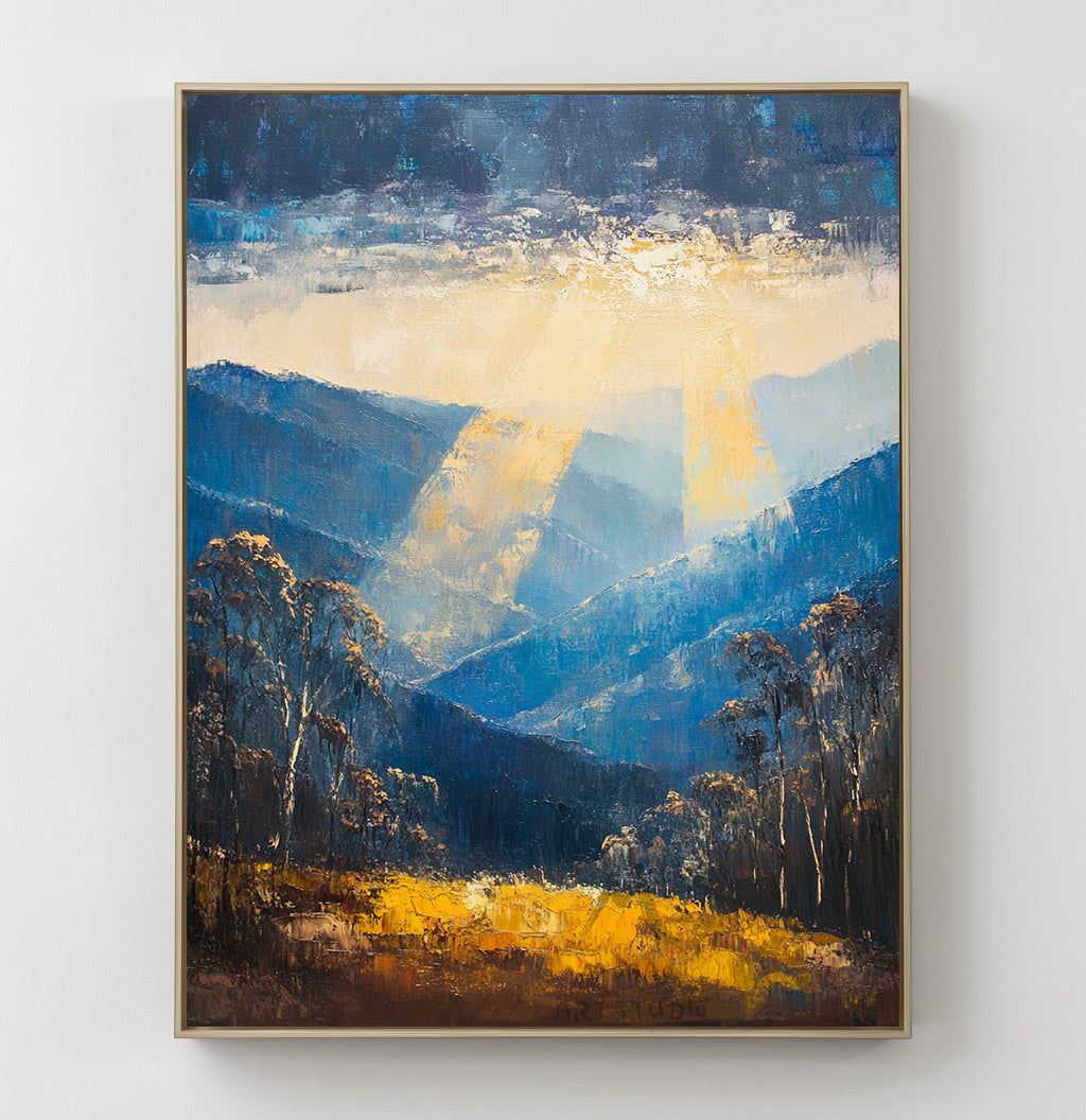 Golden abstract painting, original minimalist abstract painting, modern canvas wall art, yellow minimalist painting, blue large abstract painting