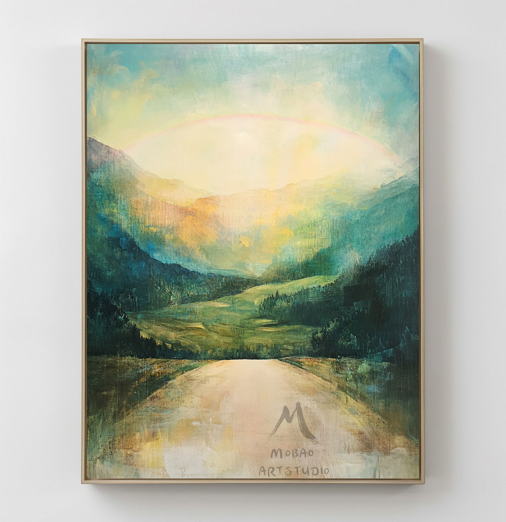 Green canvas painting, green abstract art, yellow minimalist painting, golden wall art, green canvas wall art, large green abstract painting