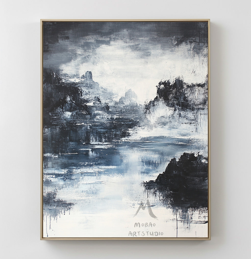 Large black 3D minimalist painting, white texture painting, black abstract painting, black 3D texture painting, white modern abstract painting