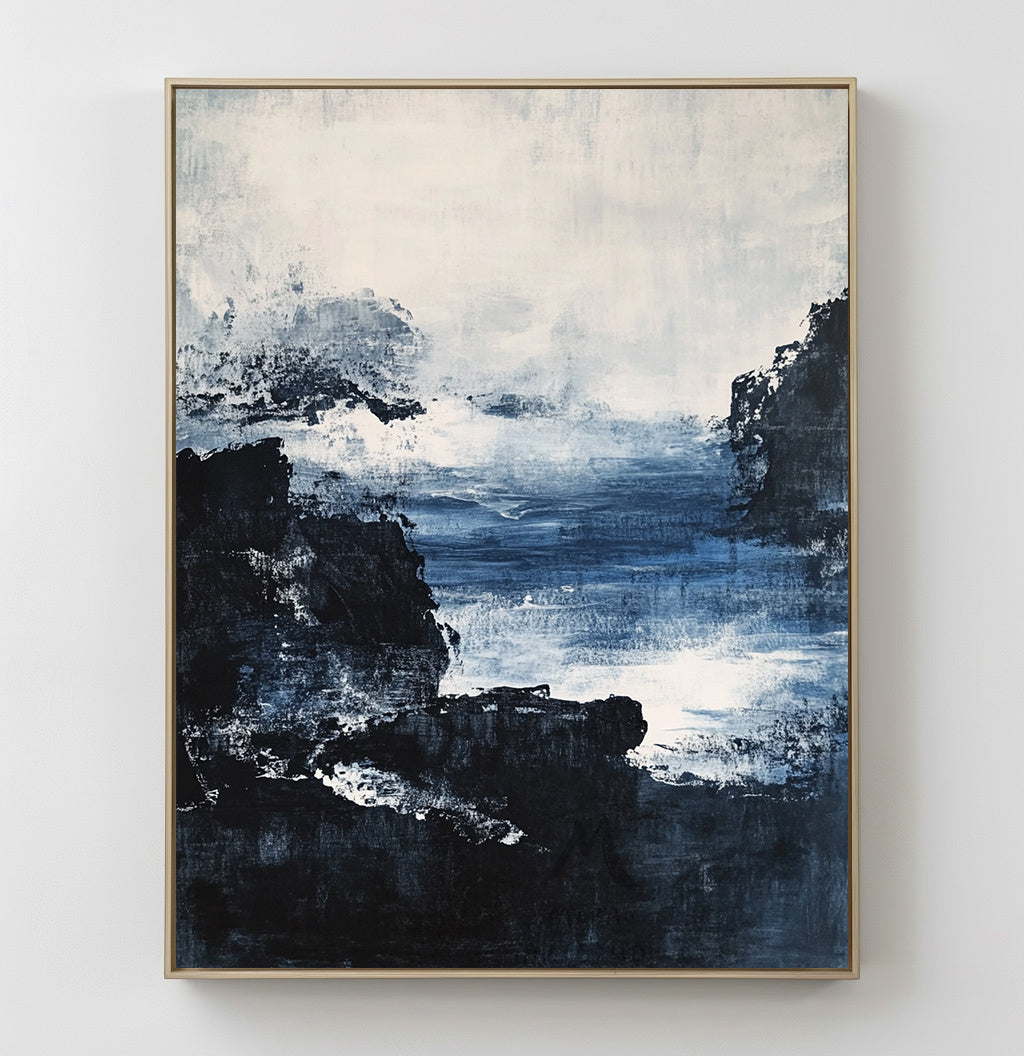 Large black 3D minimalist painting, white texture painting, blue painting, black 3D texture painting, white modern abstraction.
