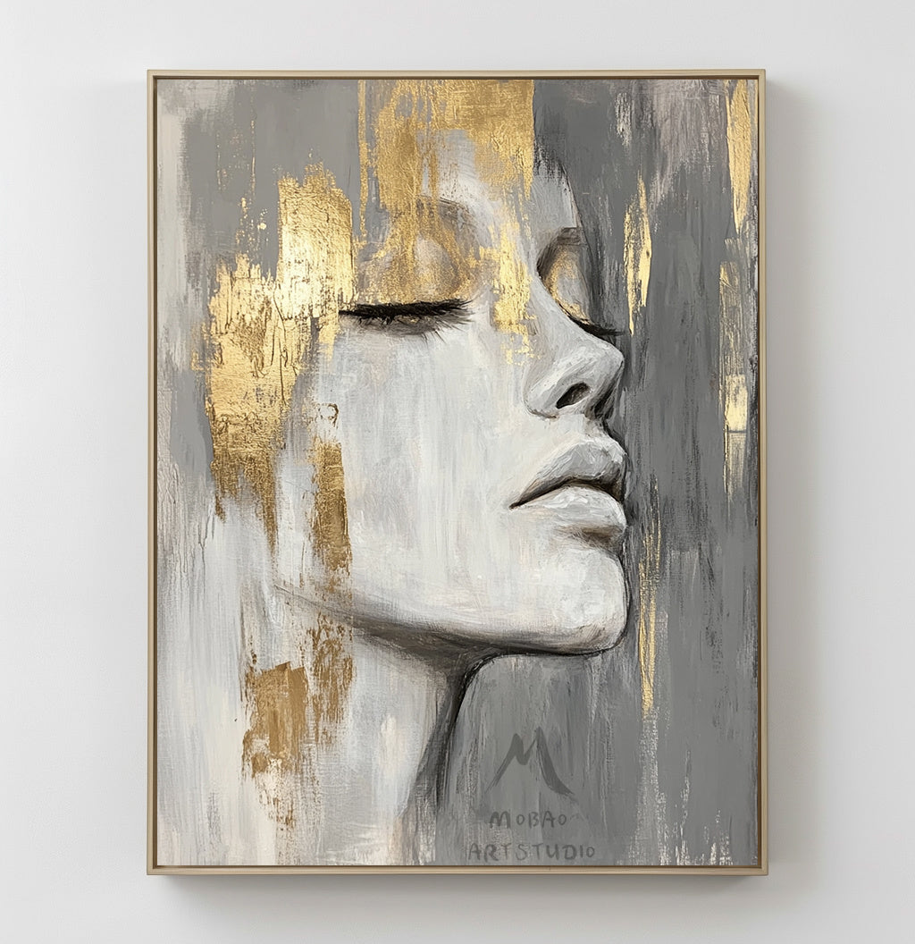 Large portrait large muscle bottom, white textured painting, black abstract painting, golden textured painting, white modern abstract painting. Golden abstract painting