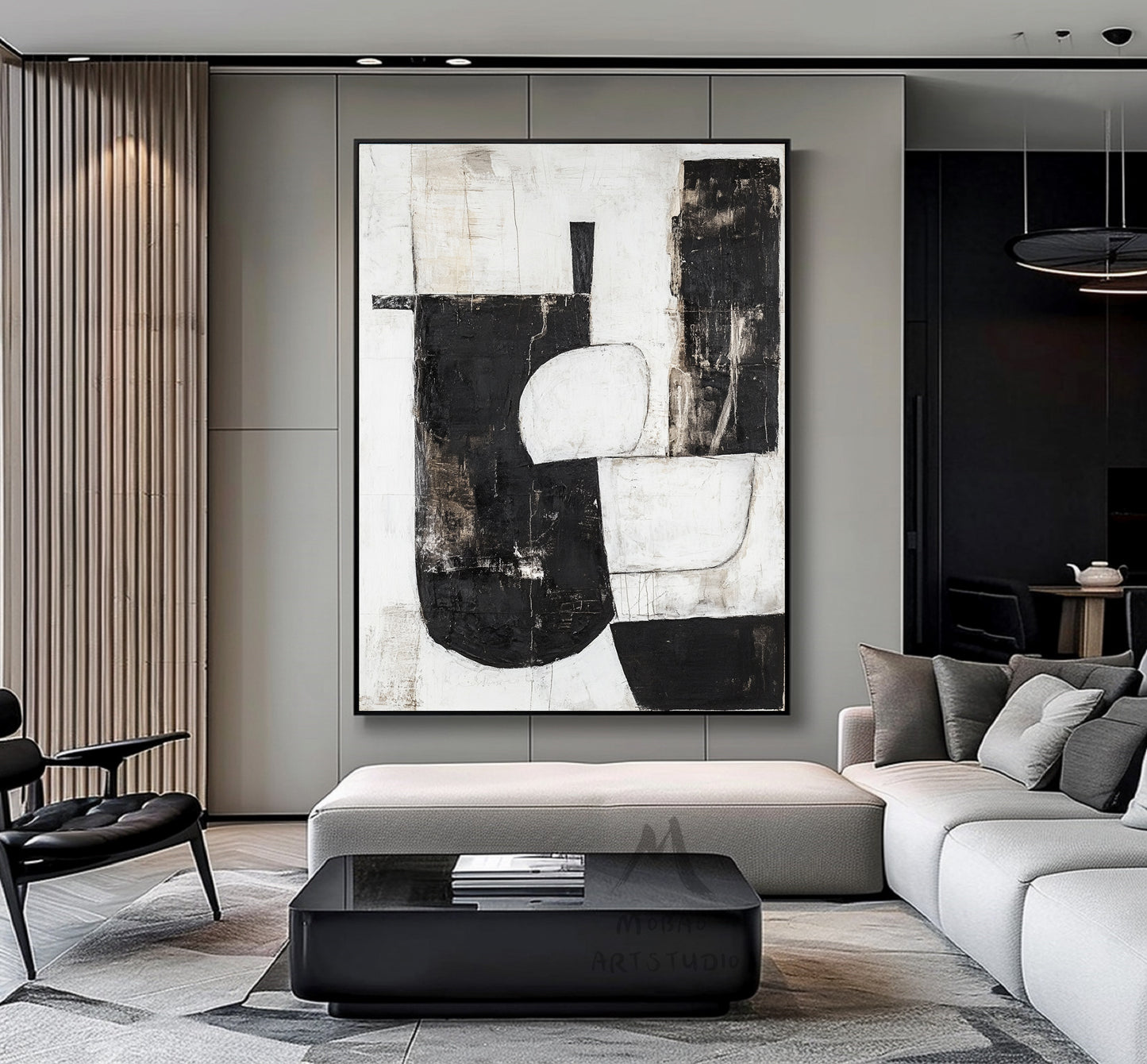 Black and white texture wall art, black minimalist painting, beige large wall painting, modern texture minimalist art painting, black wall decoration.