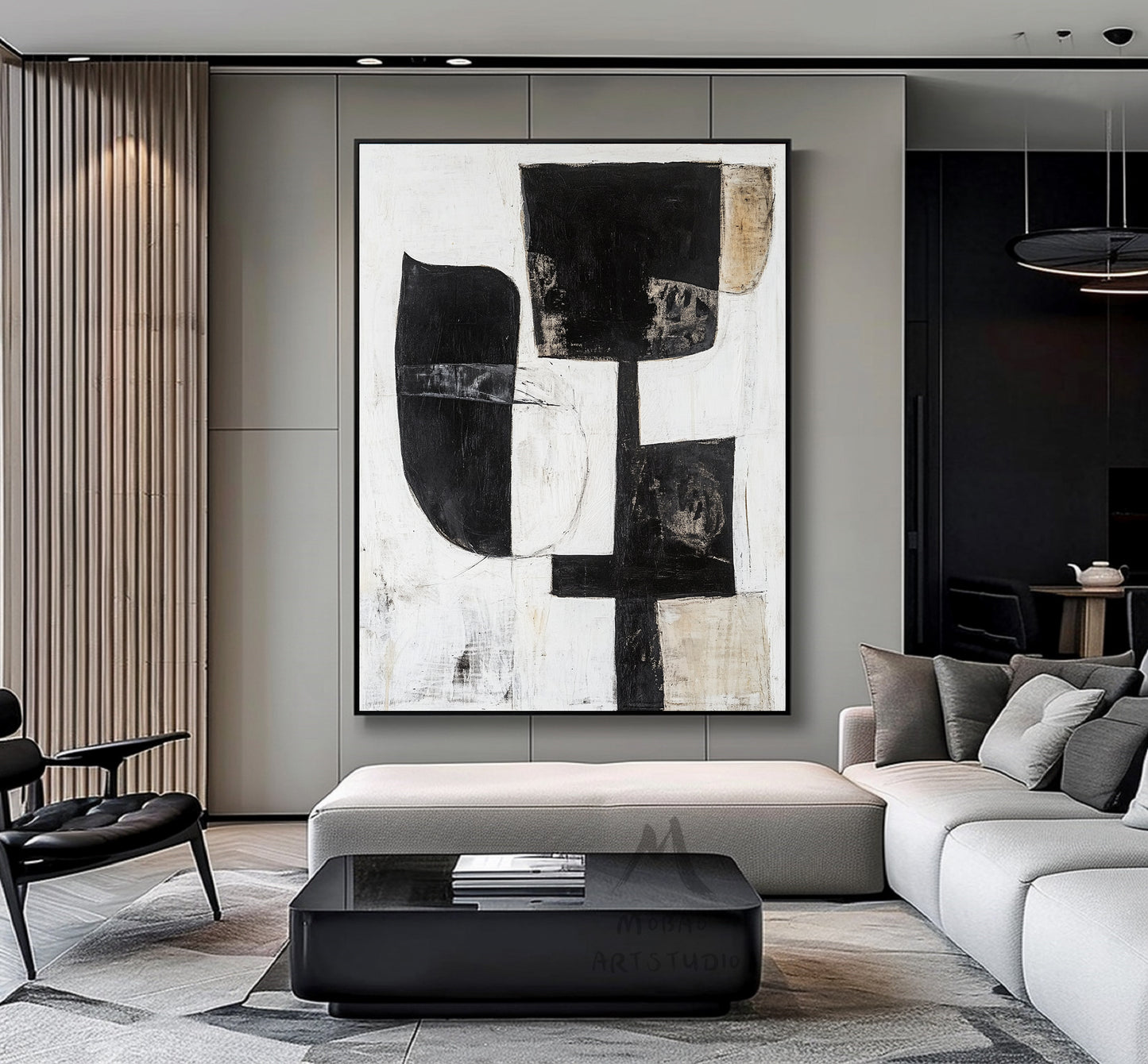 White Wabi Sabi Wall Art Boho Wall Art White Abstract Painting Black Minimalist Canvas Art Rich Textured Canvas Painting Large Neutral Art