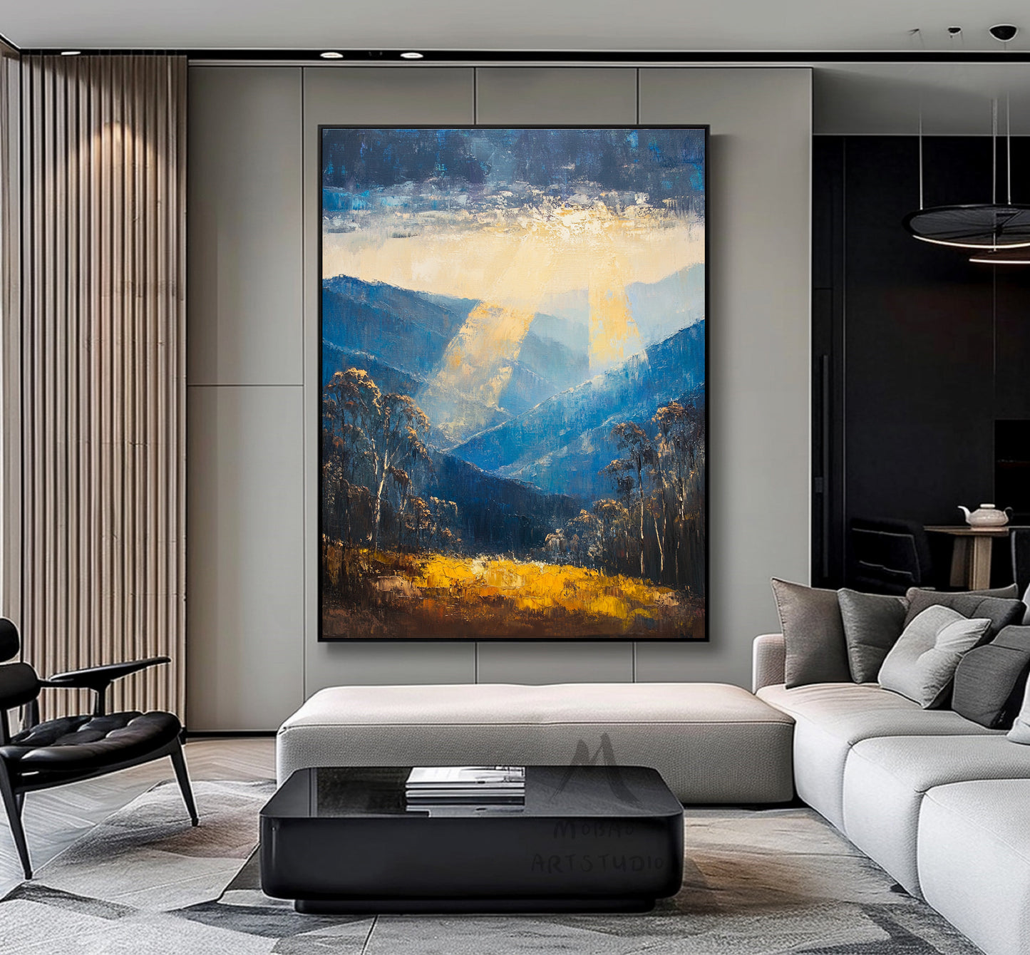 Golden abstract painting, original minimalist abstract painting, modern canvas wall art, yellow minimalist painting, blue large abstract painting