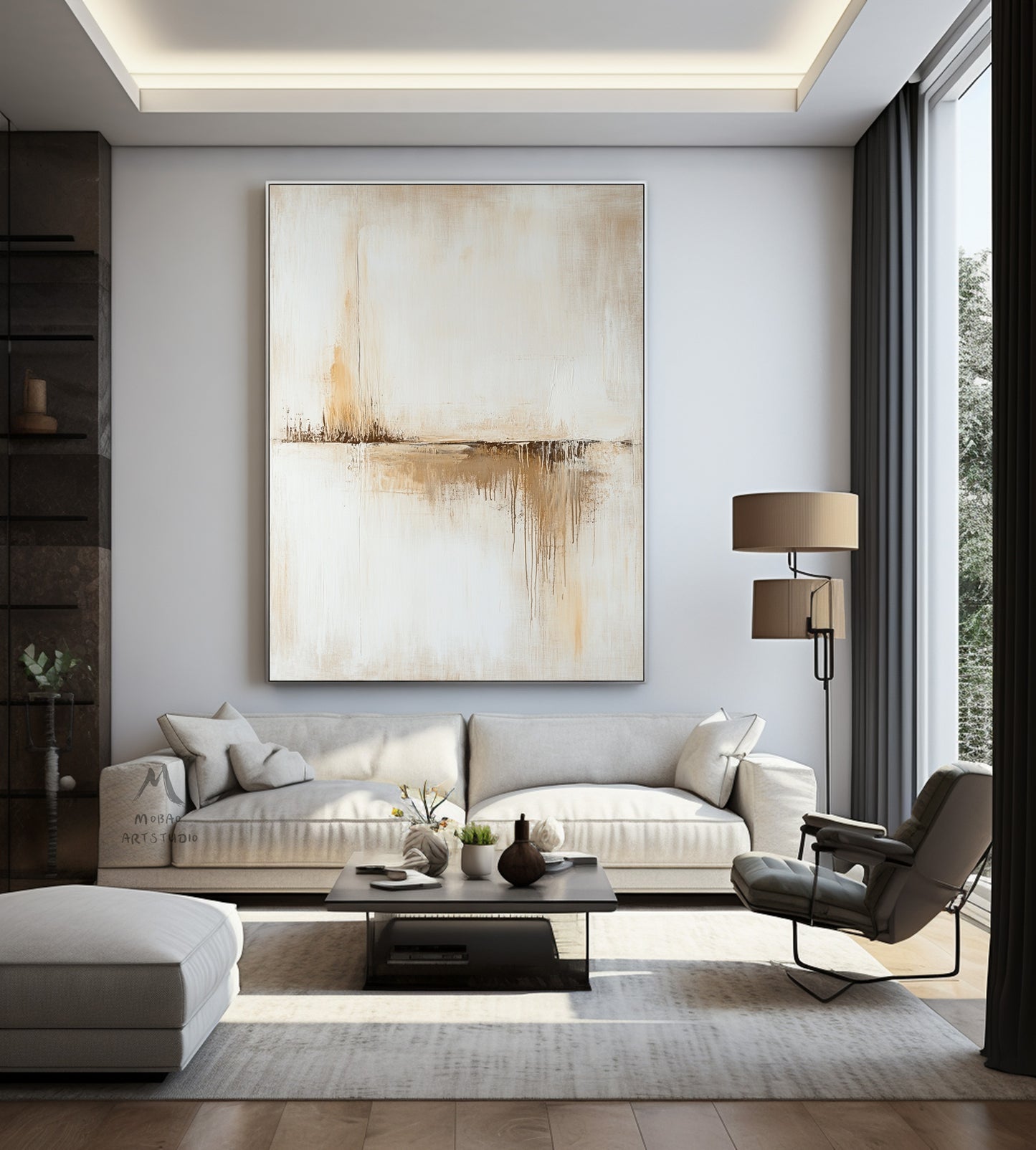 Original beige abstract painting, large brown abstract painting, beige minimalist painting, modern wall decoration painting, abstract painting