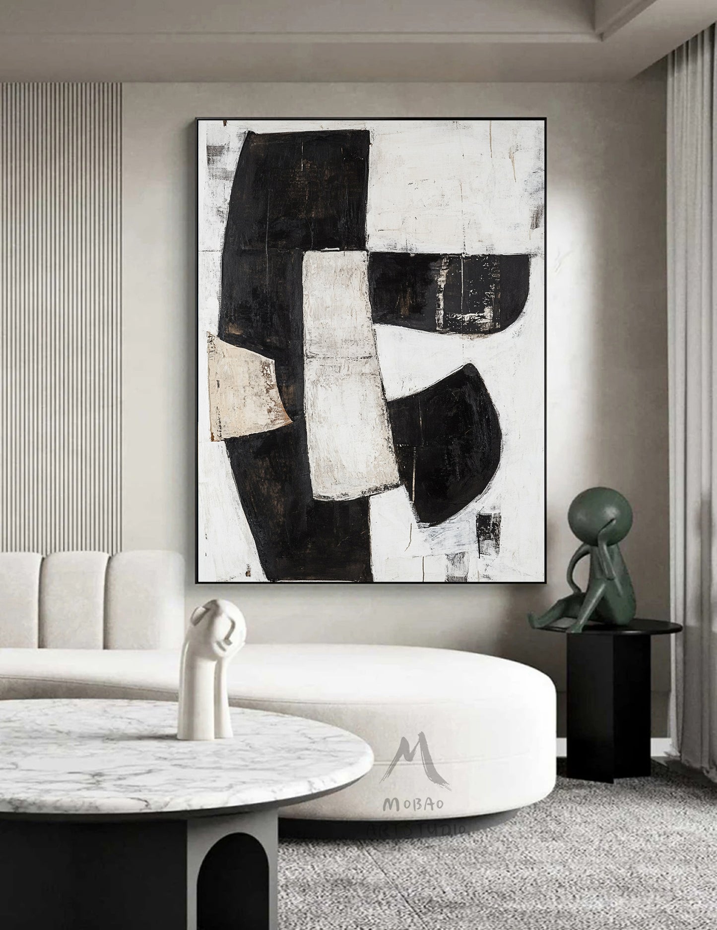 Black and white texture wall art, black minimalist painting, beige large wall painting, modern texture minimalist art painting, black wall decoration.