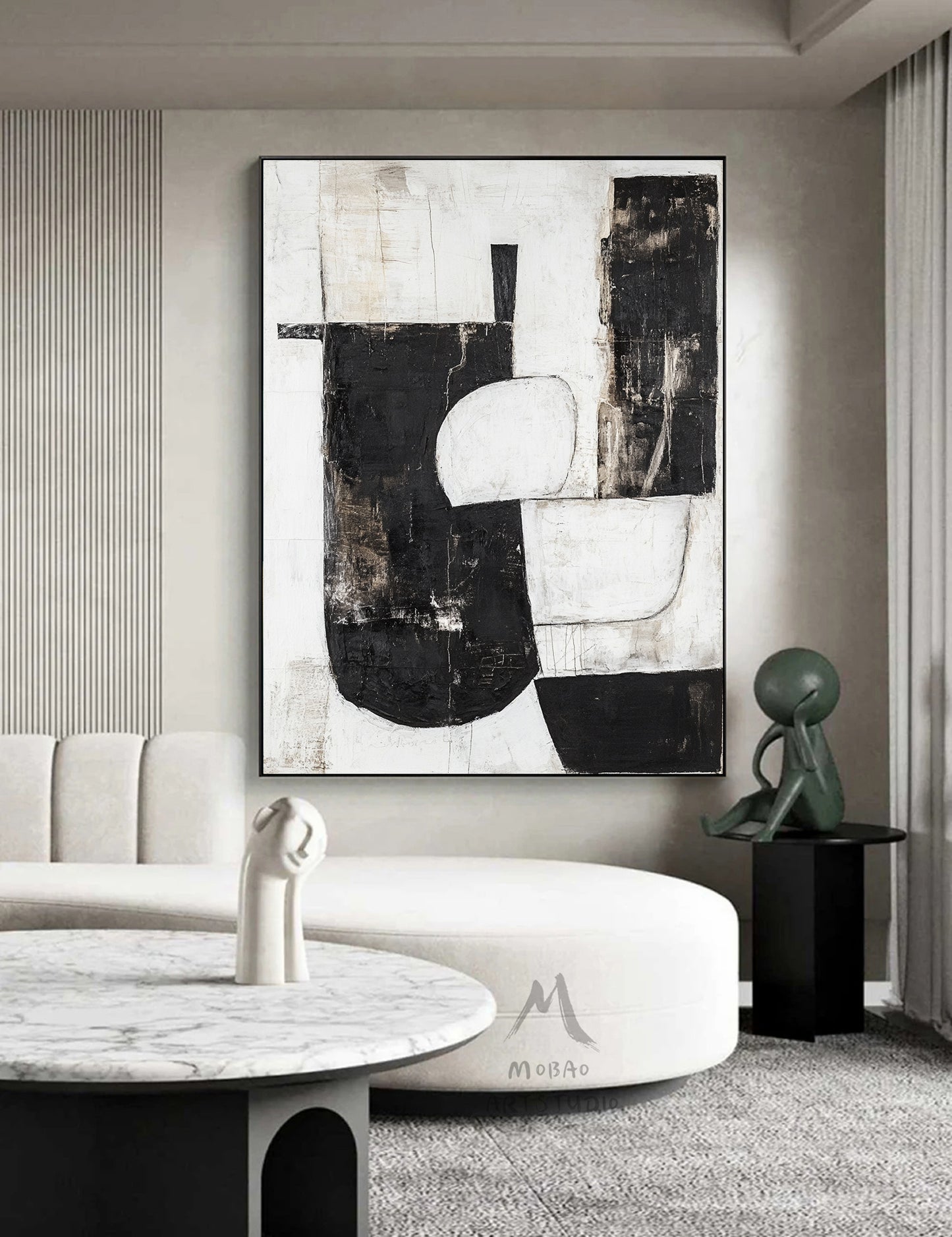 Black and white texture wall art, black minimalist painting, beige large wall painting, modern texture minimalist art painting, black wall decoration.